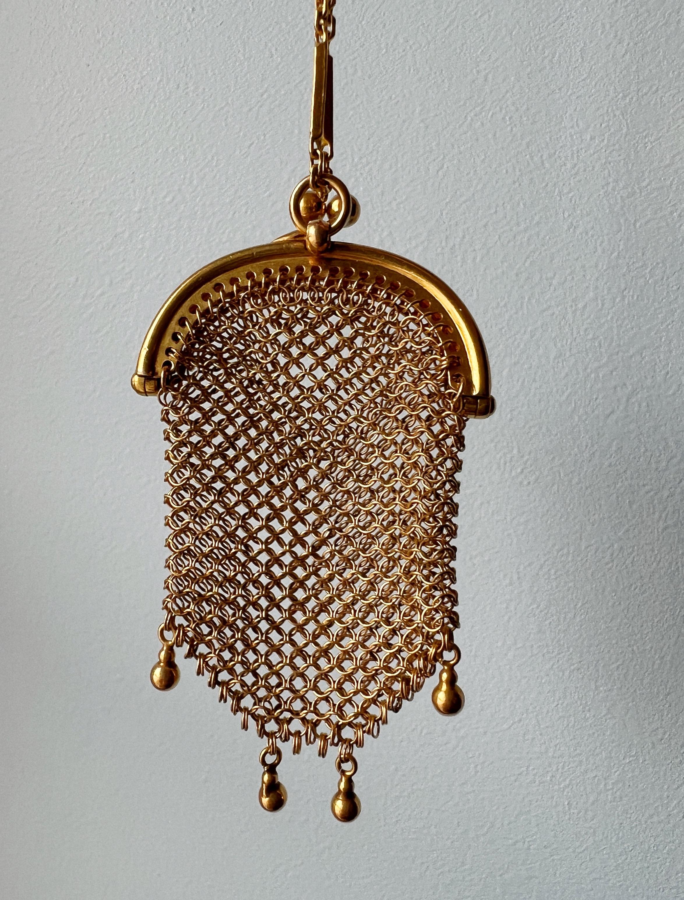 Victorian Era French Antique 18k Gold Woven Purse 