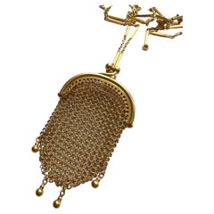 Victorian Era French Antique 18k Gold Woven Purse "Bourse" Pendant