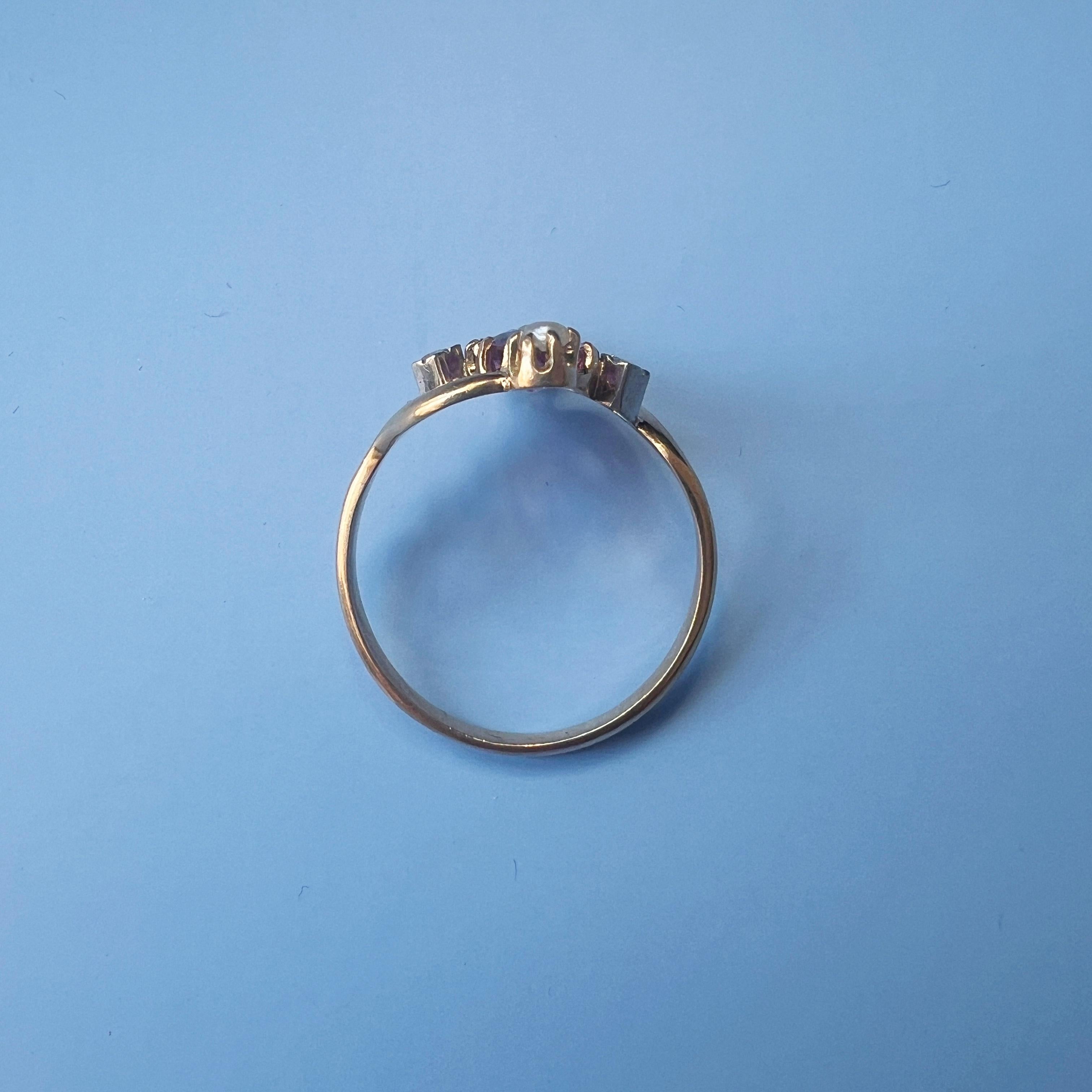 Victorian era French work 18K gold pink tourmaline diamond ring 5