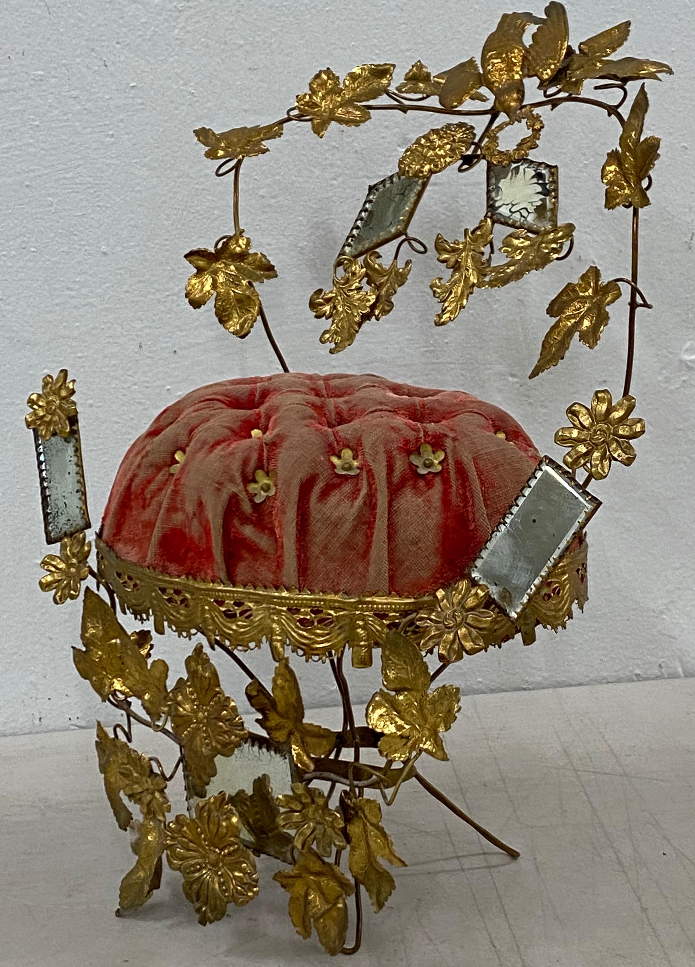 Hand-Crafted Victorian Era Gilded Metal Wedding Pin Cushion, C.1900 For Sale