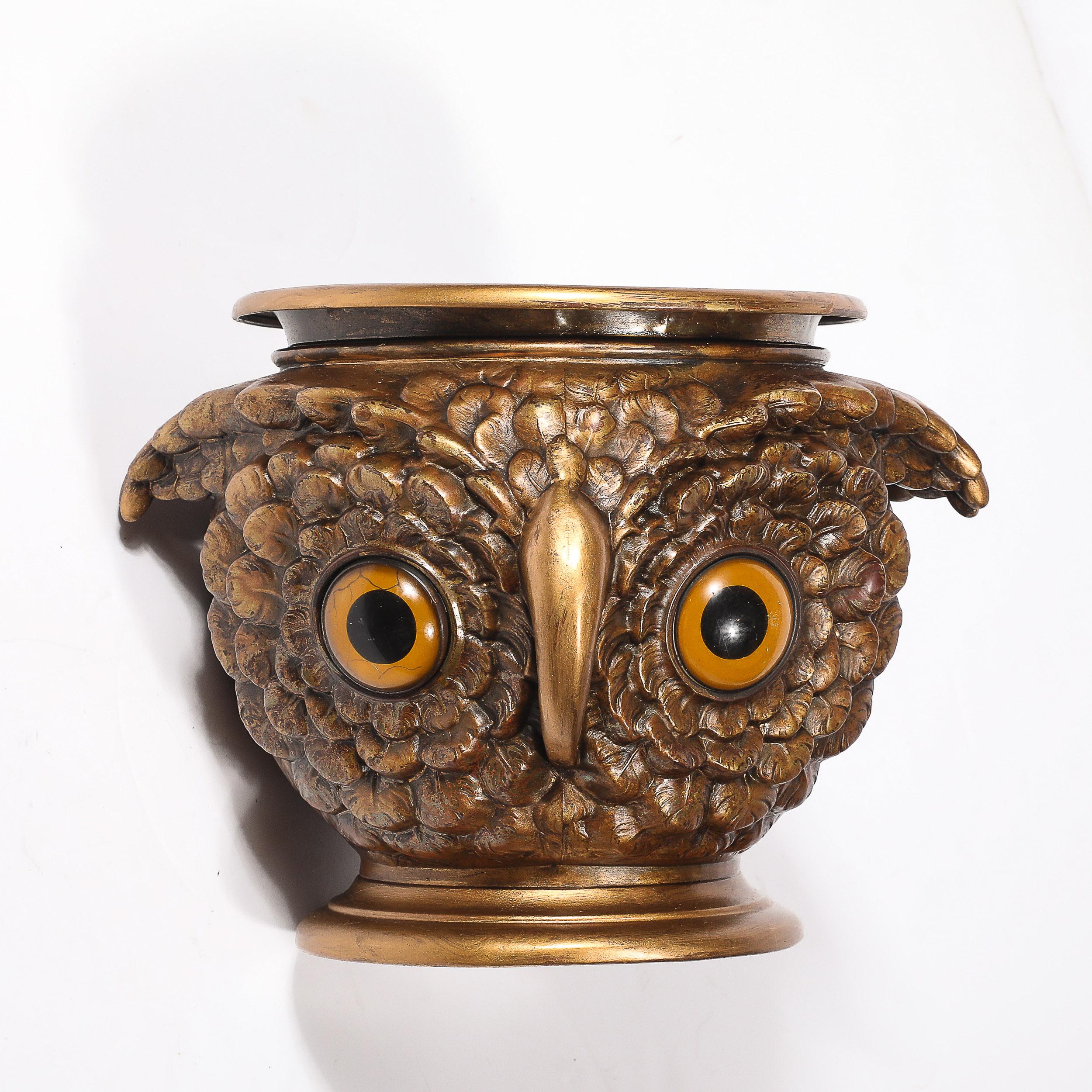 Gufo Jardiniere in bronzo dorato e vetro di epoca vittoriana in vendita 8