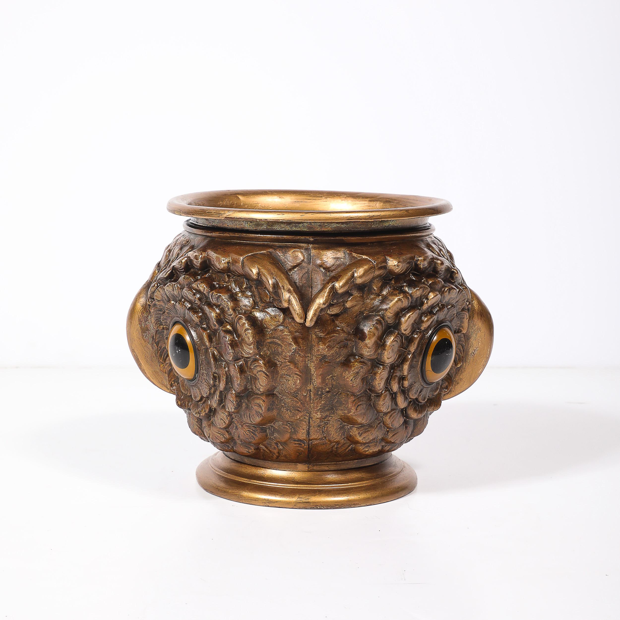Americano Gufo Jardiniere in bronzo dorato e vetro di epoca vittoriana in vendita