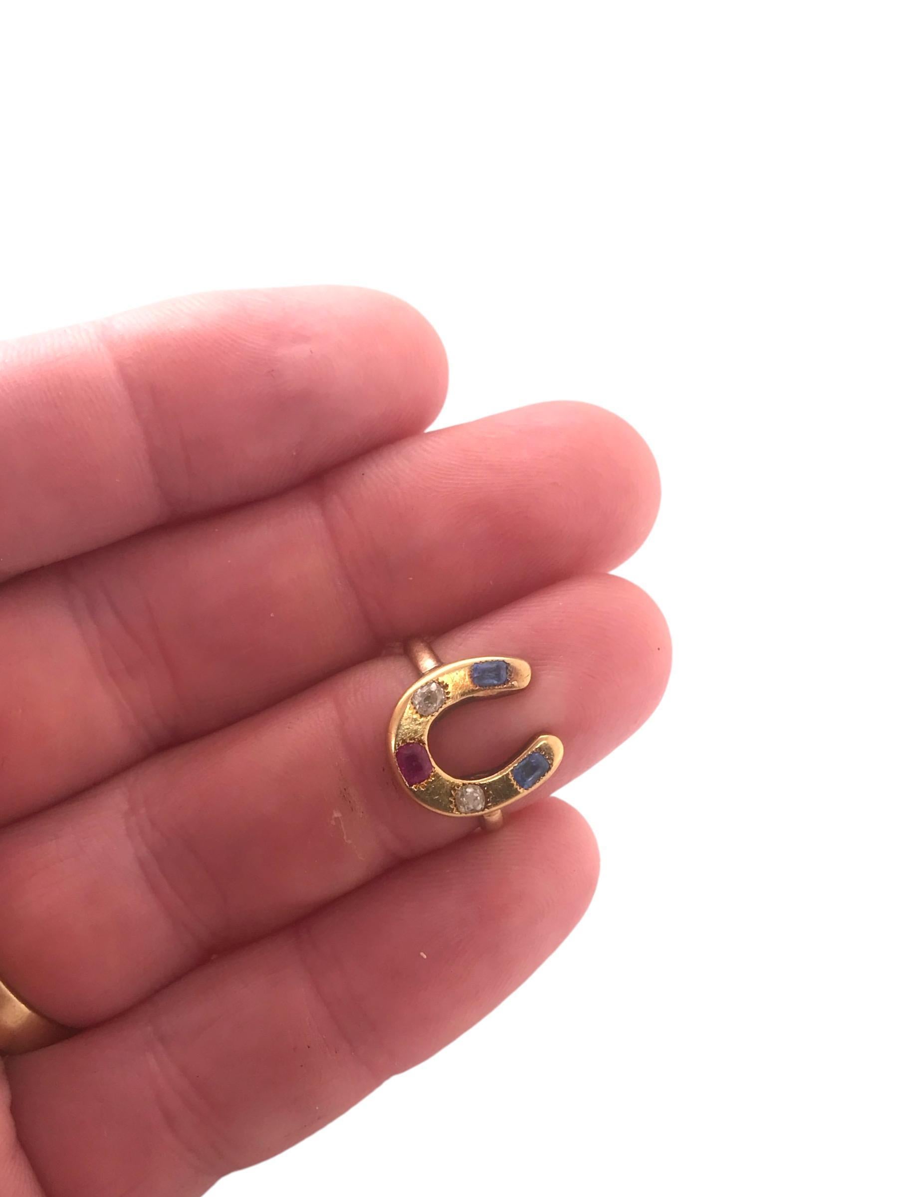 Victorian Era Horseshoe Gemstone Ring 14K Yellow Gold 5