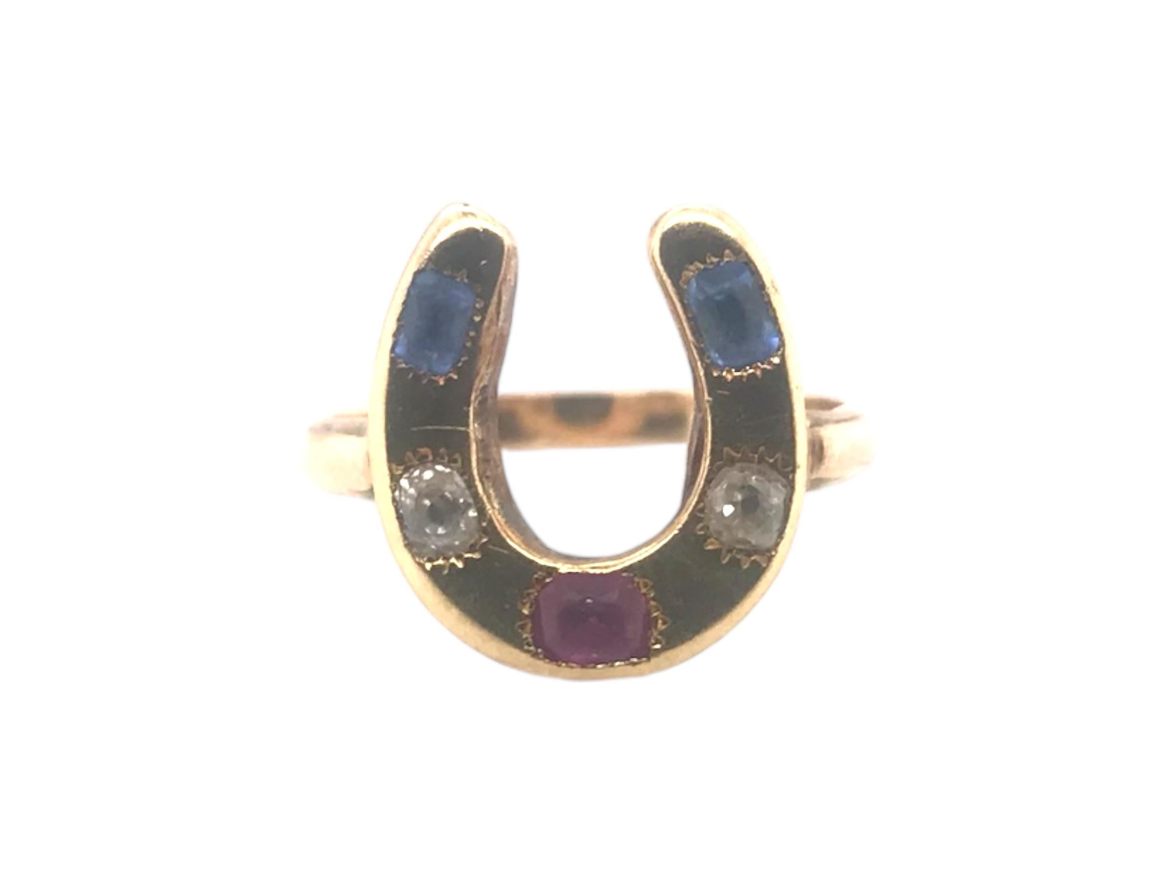 Victorian Era Horseshoe Gemstone Ring 14K Yellow Gold In Good Condition In Montgomery, AL