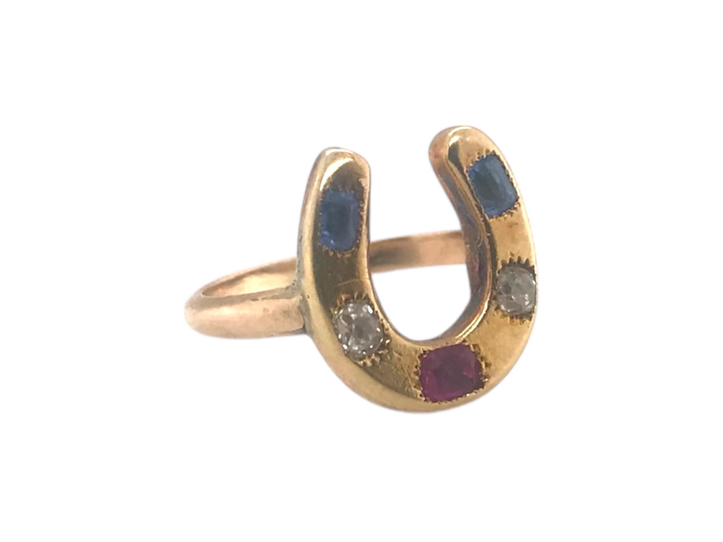 Women's Victorian Era Horseshoe Gemstone Ring 14K Yellow Gold