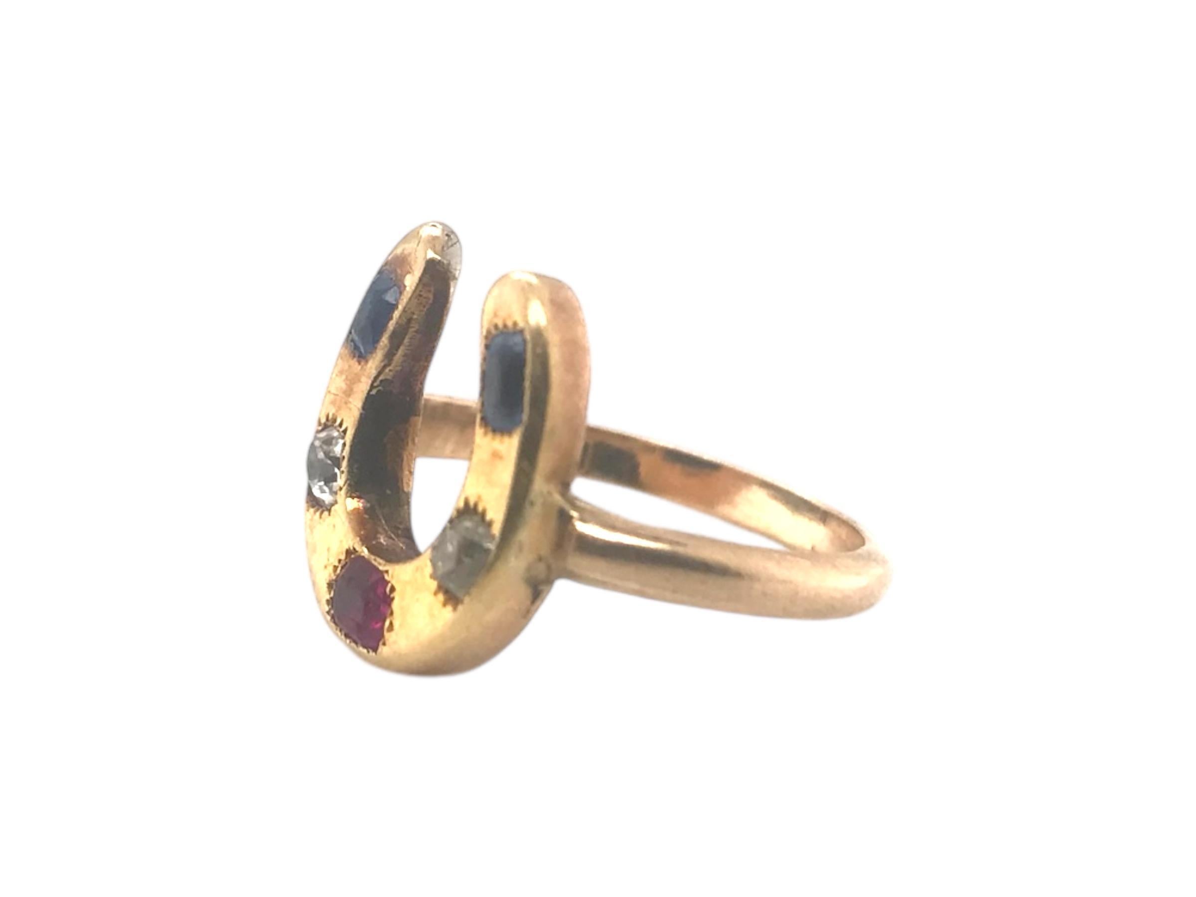 Victorian Era Horseshoe Gemstone Ring 14K Yellow Gold 1