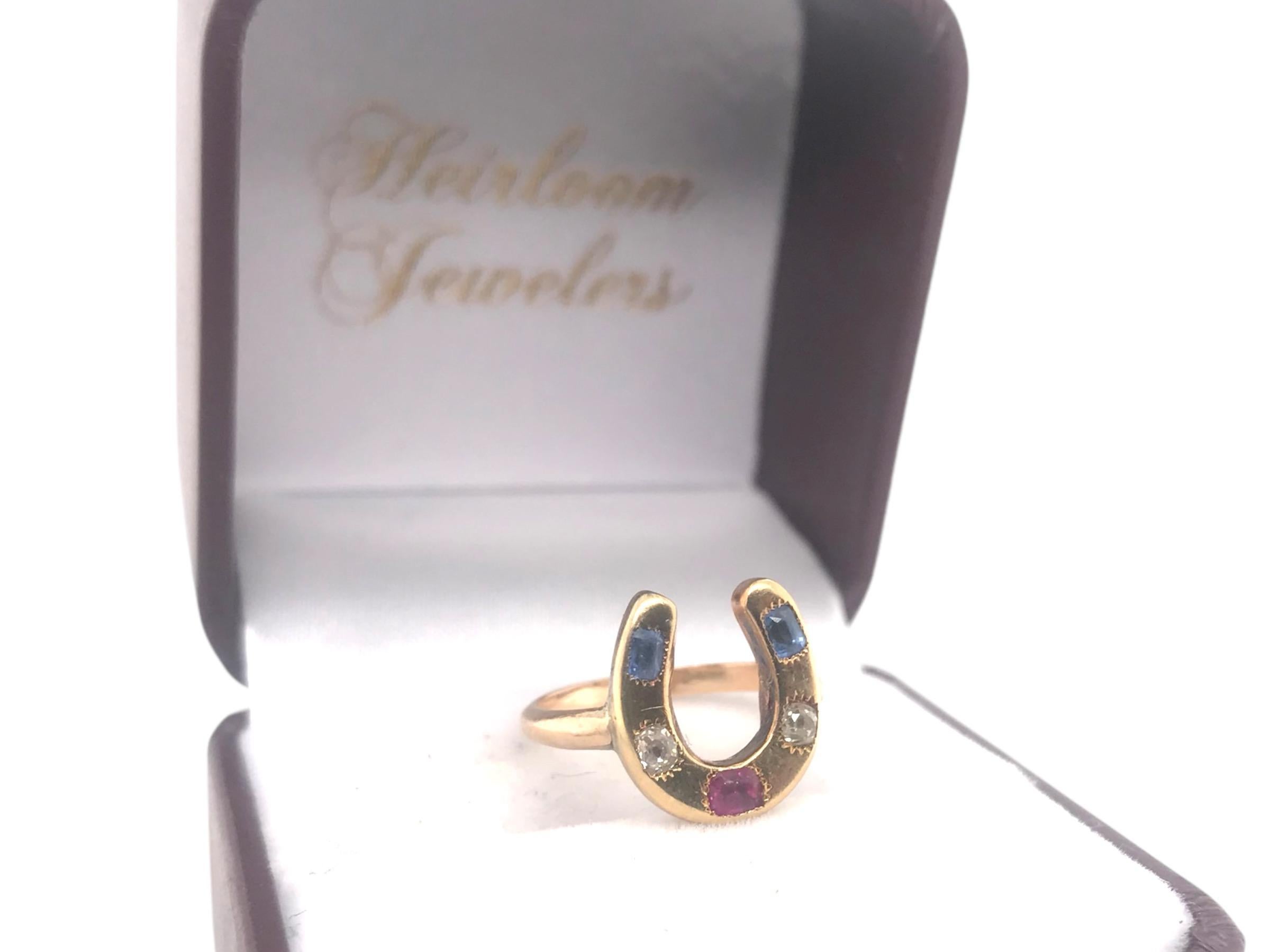 Victorian Era Horseshoe Gemstone Ring 14K Yellow Gold 2