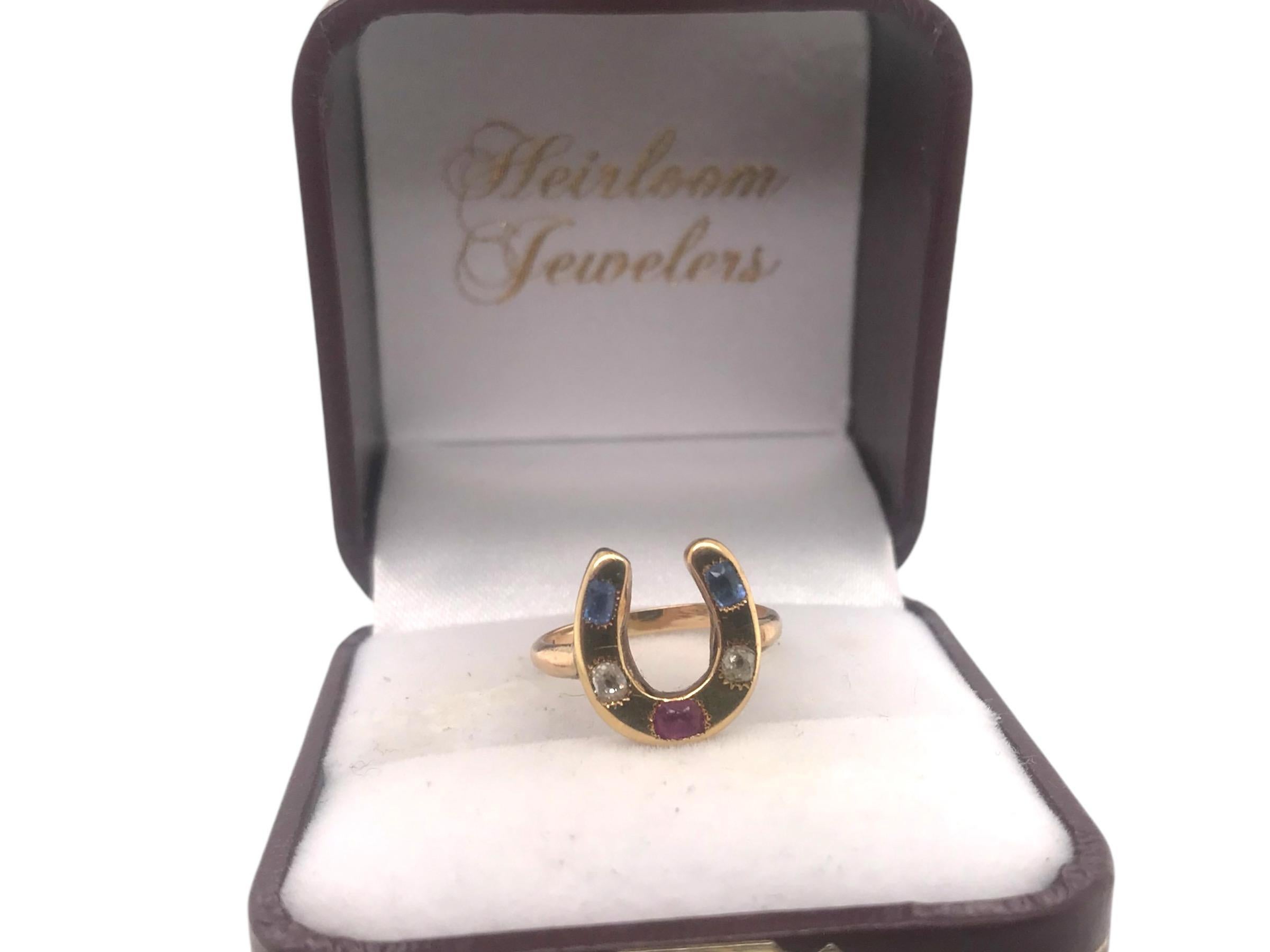 Victorian Era Horseshoe Gemstone Ring 14K Yellow Gold 3