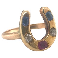 Victorian Era Horseshoe Gemstone Ring 14K Yellow Gold