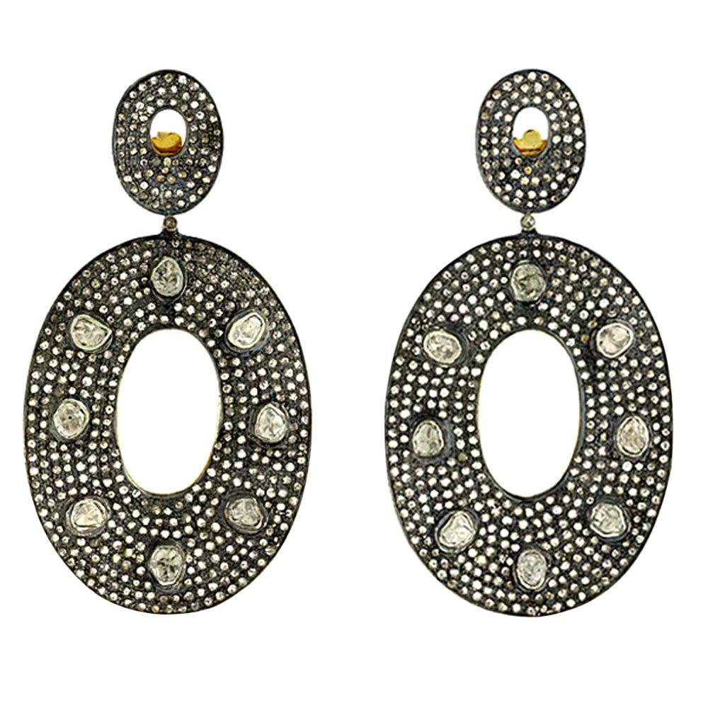 Victorian Era inspired RoseCut Diamond & Pave Diamond Earring in Gold and Silver