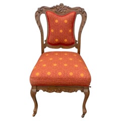 Victorian Era Louis XV Style Carved Oak and Upholstered Side Chair