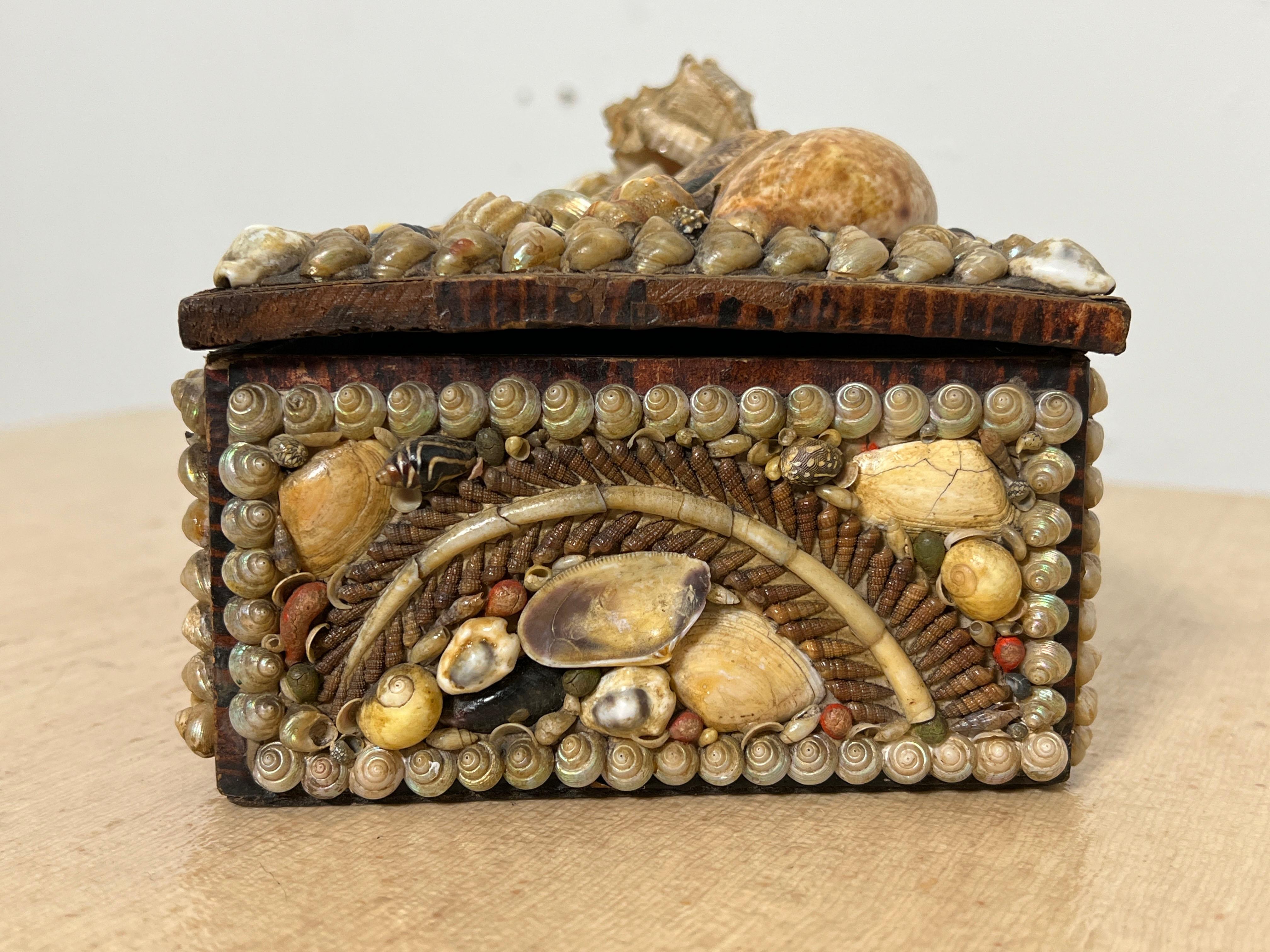Shell Victorian Era Margate Grotto England Seashell and Painted Souvenir Trinket Box