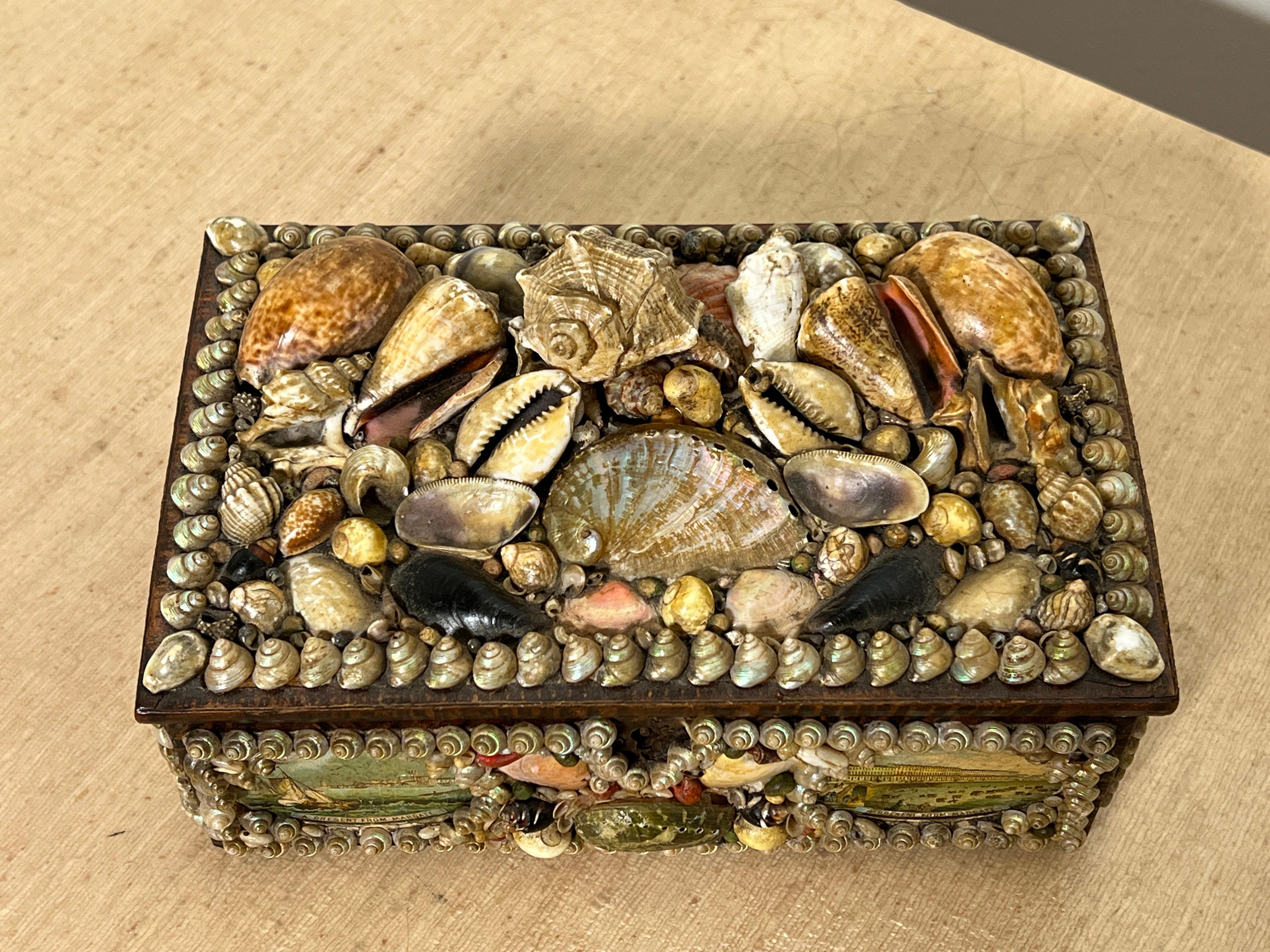 Victorian Era Margate Grotto England Seashell and Painted Souvenir Trinket Box 3