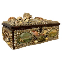 Antique Victorian Era Margate Grotto England Seashell and Painted Souvenir Trinket Box