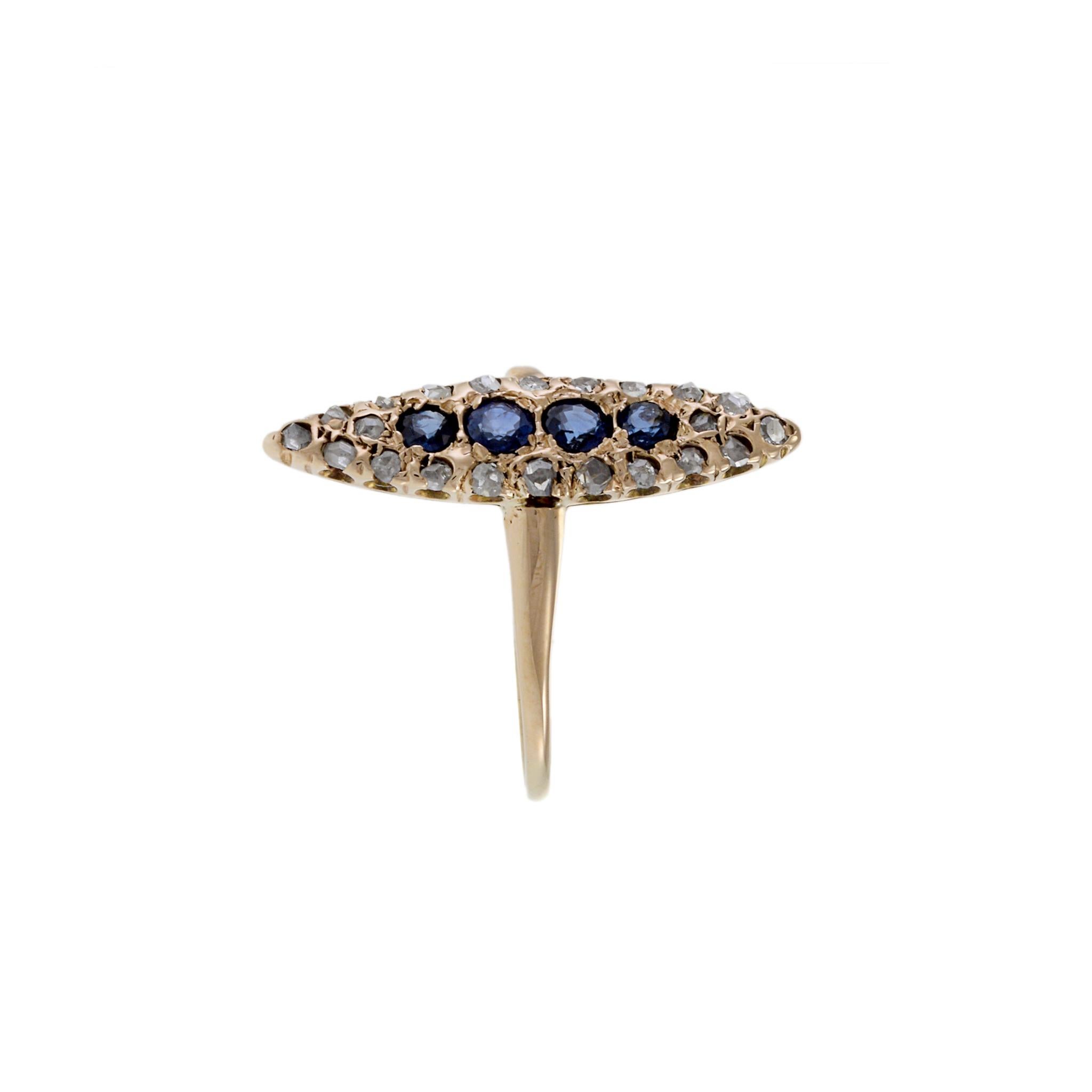 Women's or Men's Victorian Era Marquise Shaped Sapphire and Diamond Ring For Sale