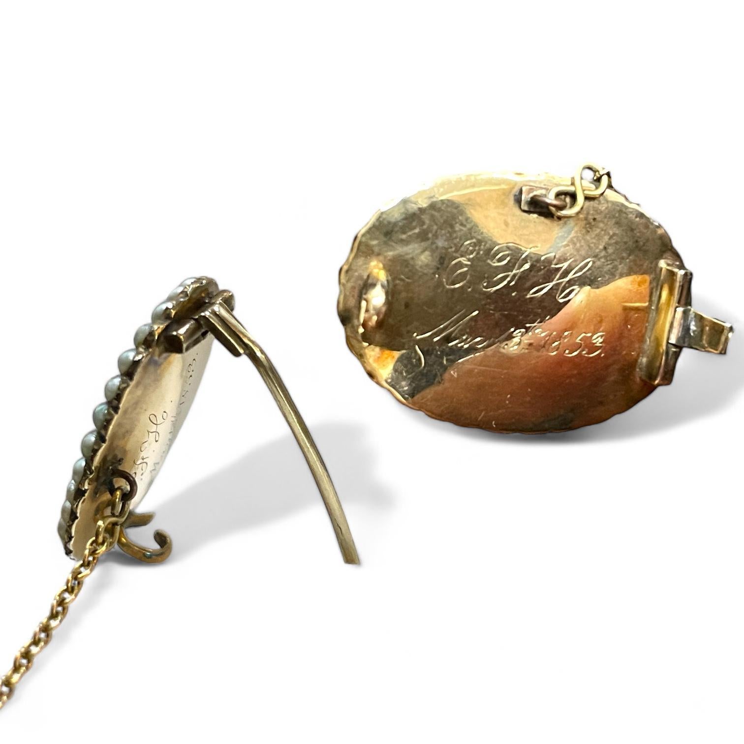 Women's or Men's Victorian Era Mourning Brooch in 14K Gold with Pearls For Sale