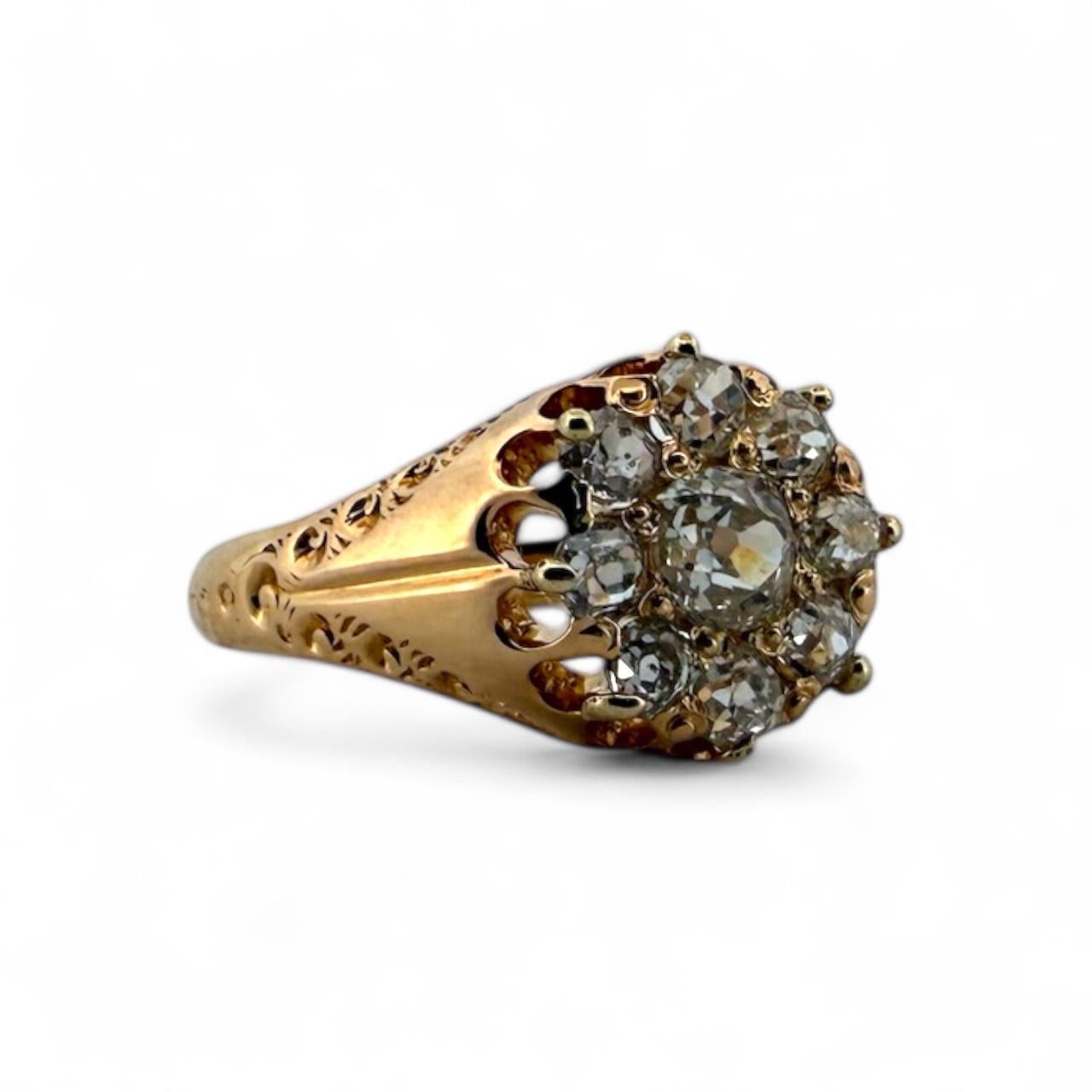 Bague d'époque victorienne en or rose 18 carats avec diamants taillés à l'ancienne en vente 1