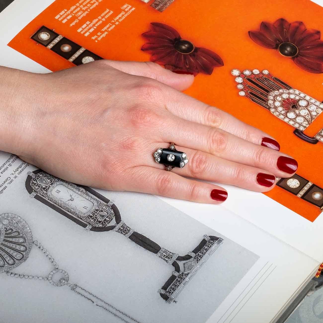 Old European Cut Victorian era onyx and diamond ring For Sale