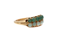 Victorian Era Opal and Emerald Double Row 18 Karat Band Ring
