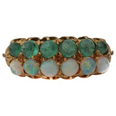 Victorian Era Opal and Emerald Double Row 18 Karat Band Ring