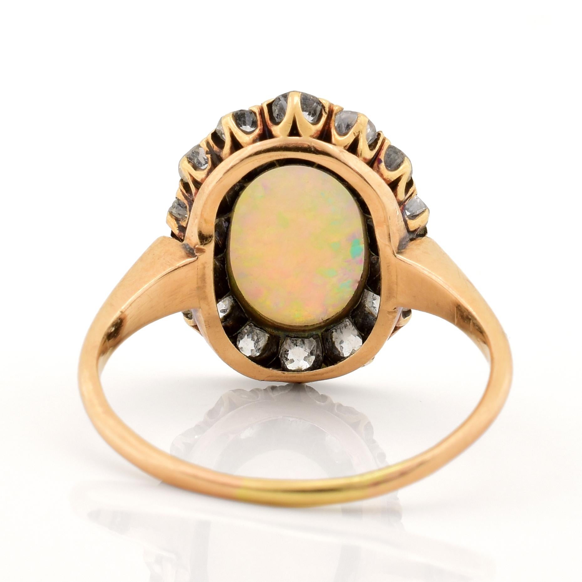 Victorian Era Opal Diamond Gold Ring In Good Condition For Sale In Los Angeles, CA
