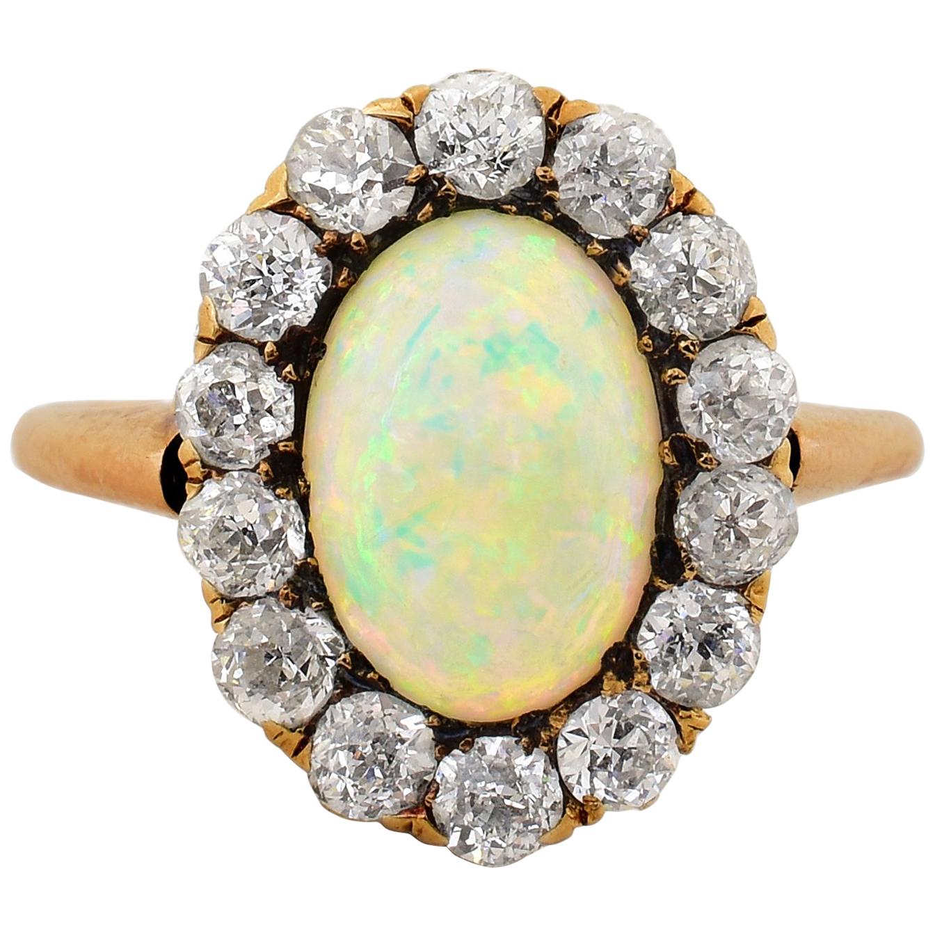 Victorian Era Opal Diamond Gold Ring For Sale