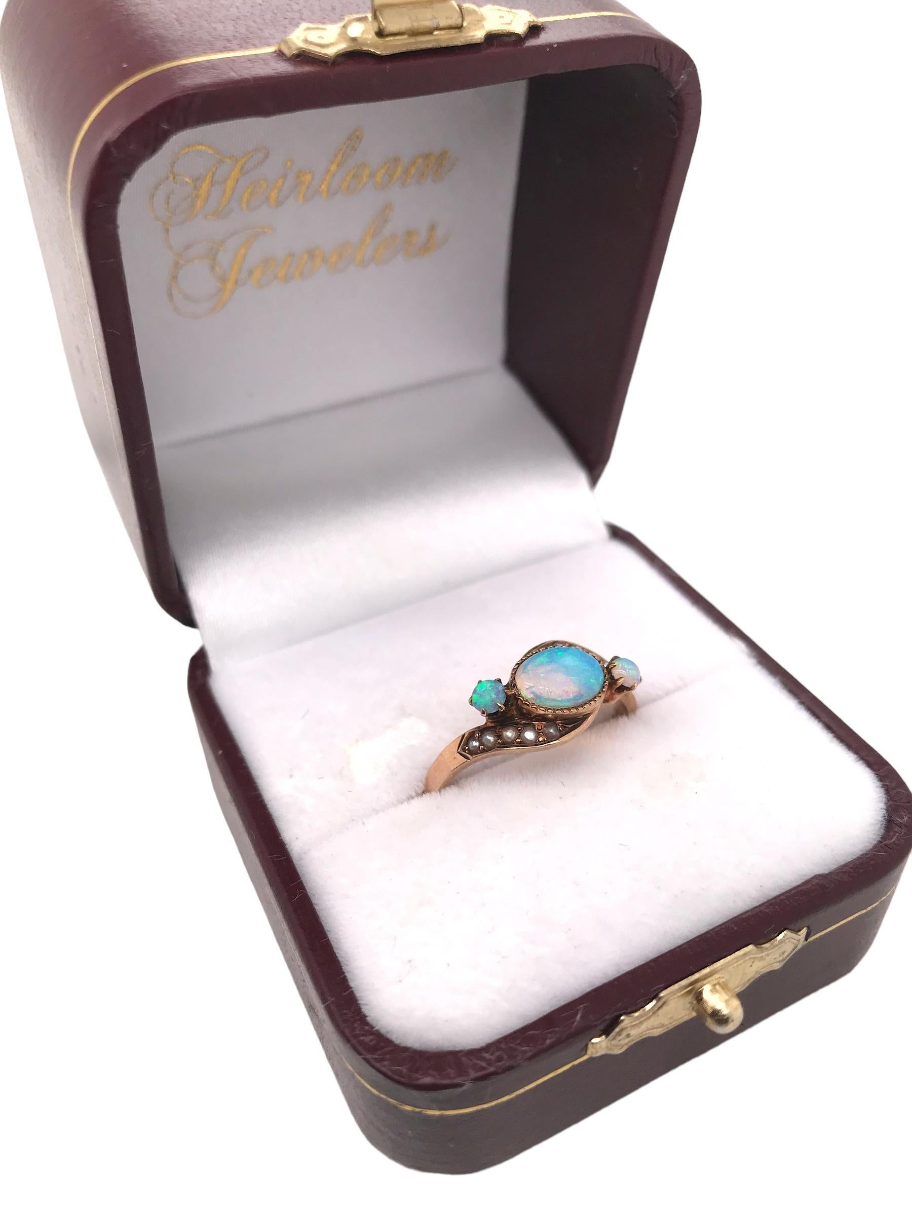 Victorian Era Opal & Seed Pearl 10K Rose Gold For Sale 5