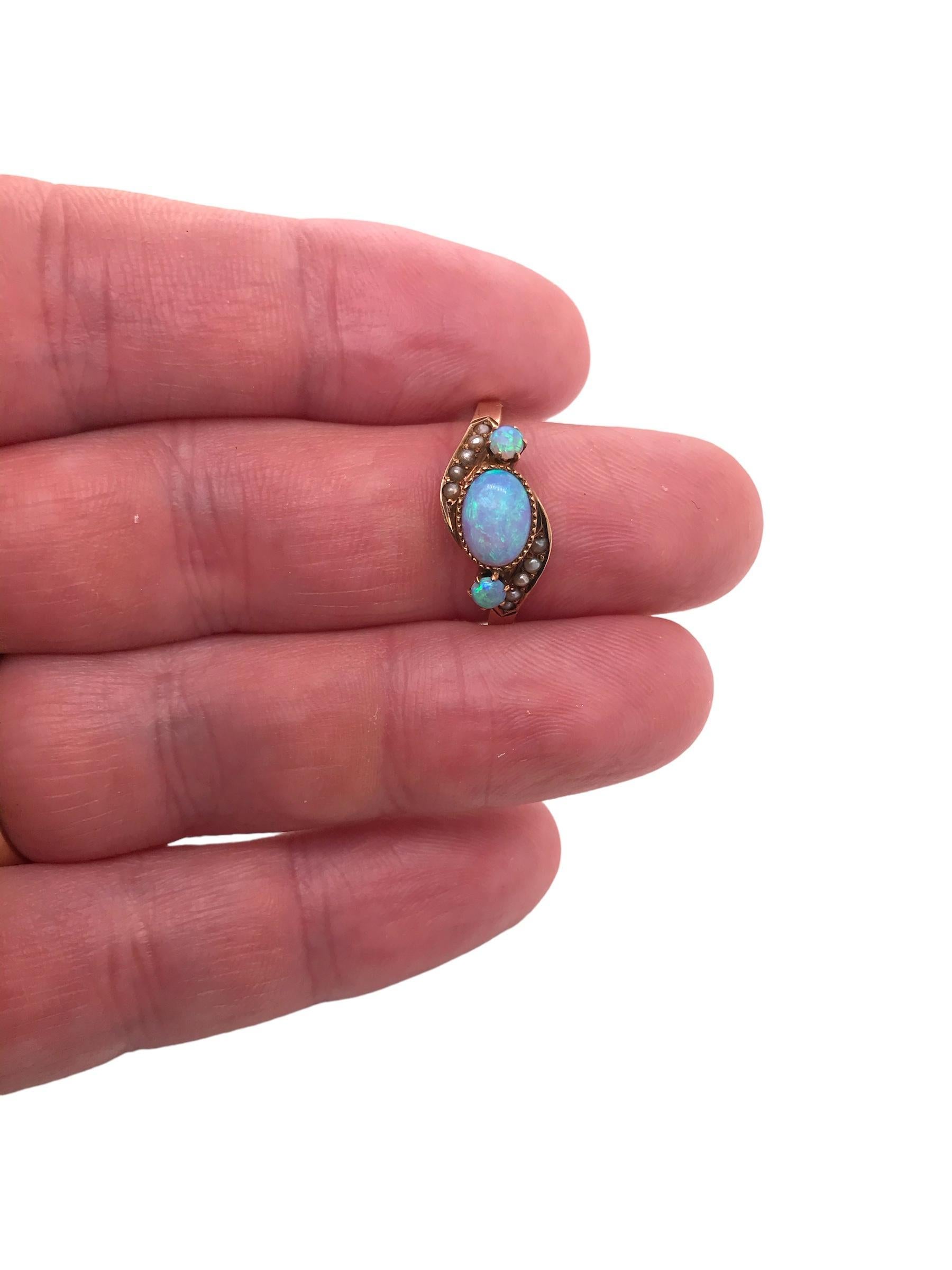 Victorian Era Opal & Seed Pearl 10K Rose Gold For Sale 7