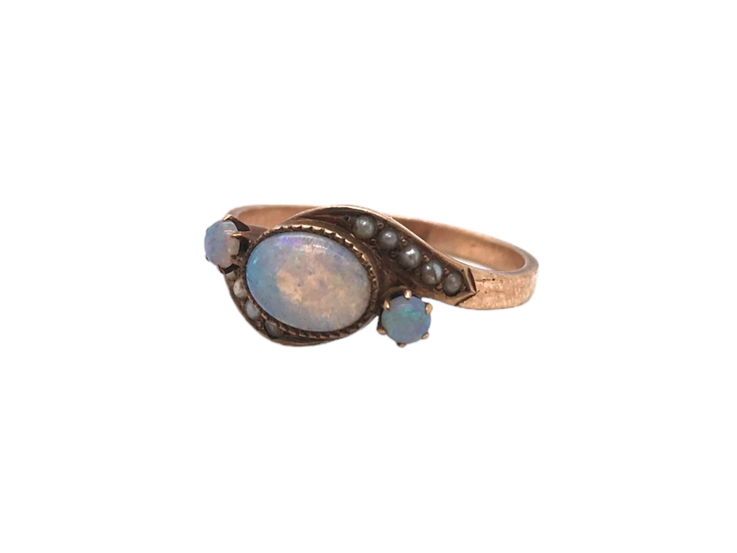 Cabochon Victorian Era Opal & Seed Pearl 10K Rose Gold For Sale