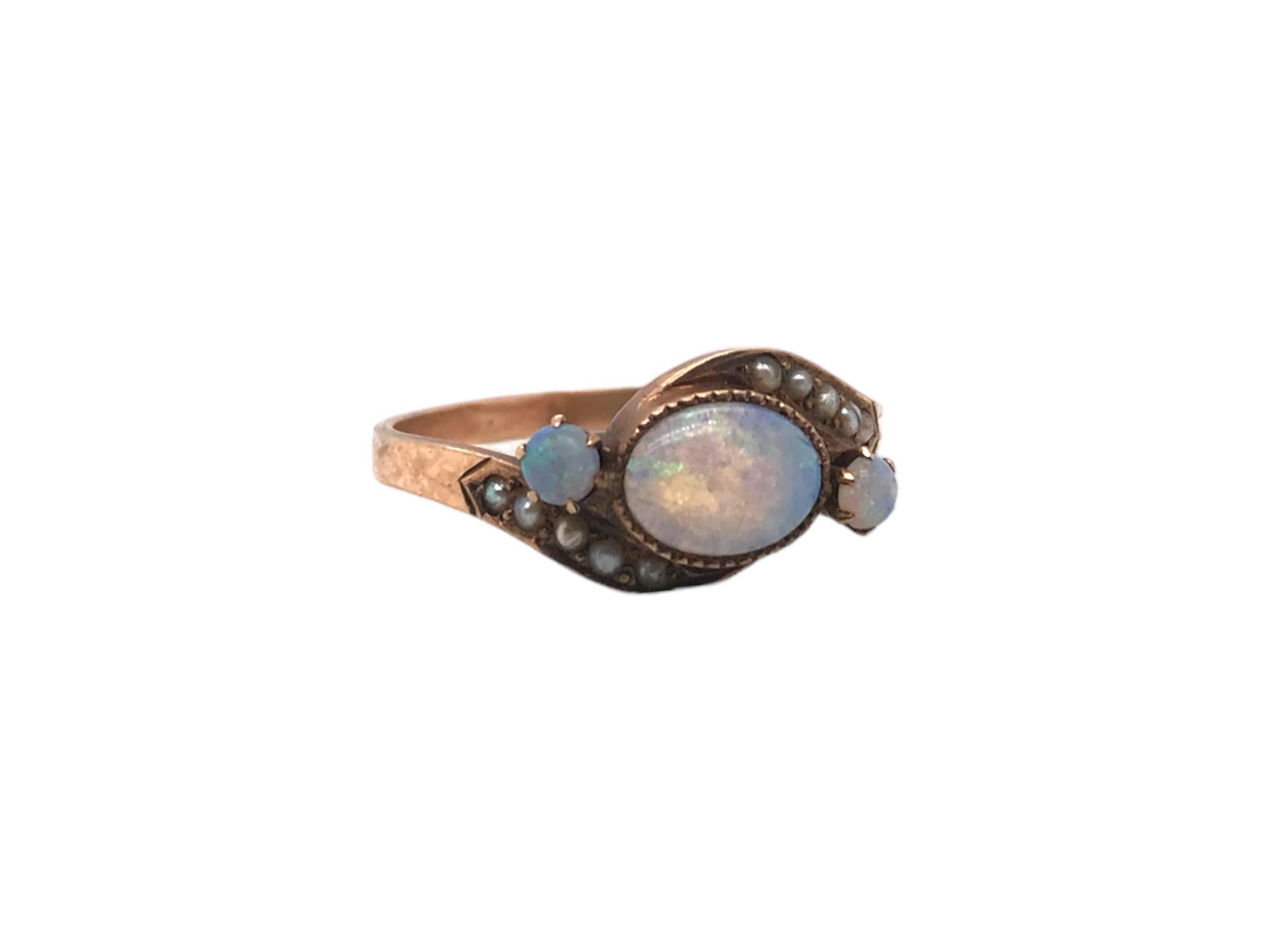 Victorian Era Opal & Seed Pearl 10K Rose Gold In Good Condition For Sale In Montgomery, AL
