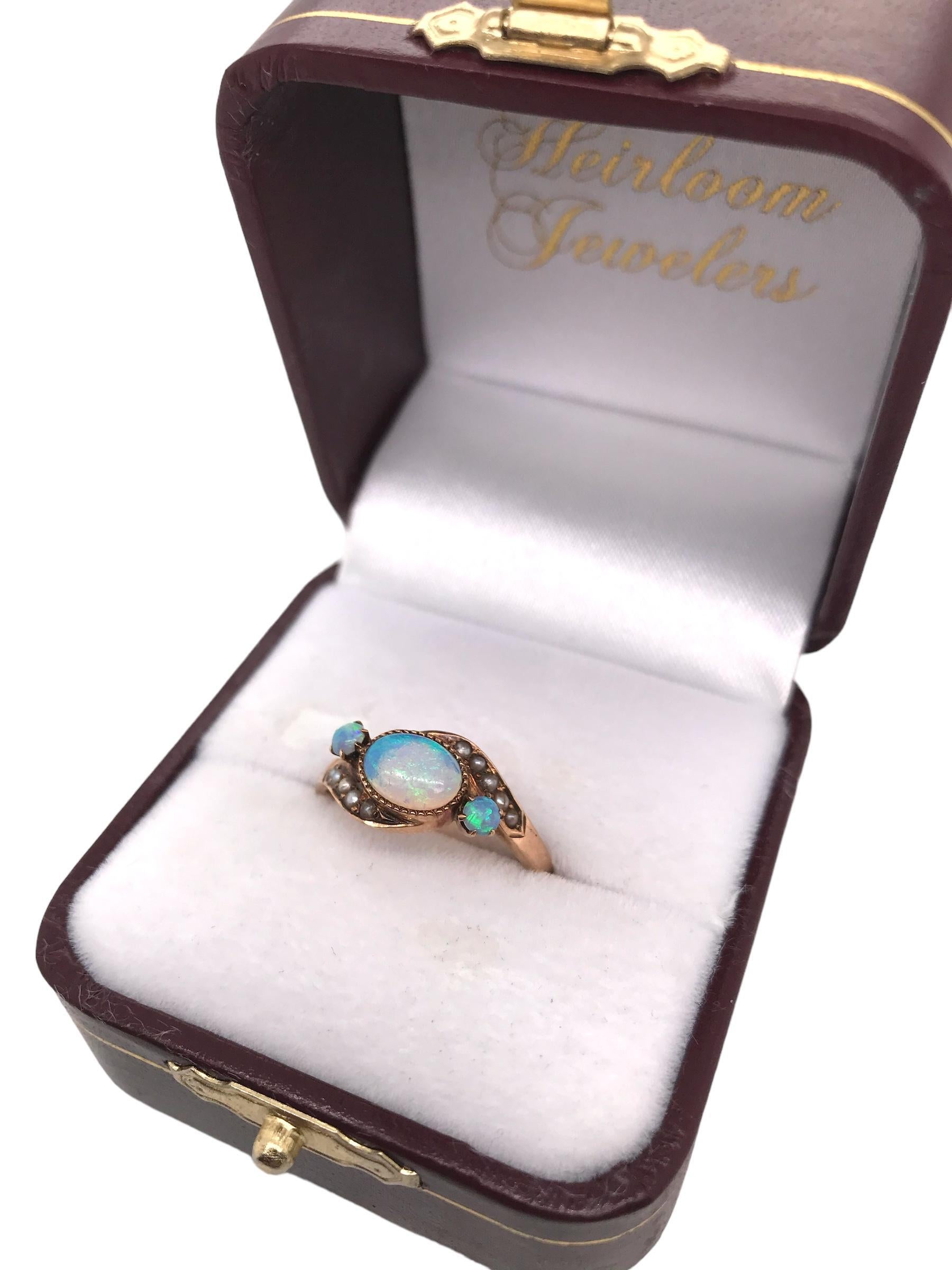 Victorian Era Opal & Seed Pearl 10K Rose Gold For Sale 3