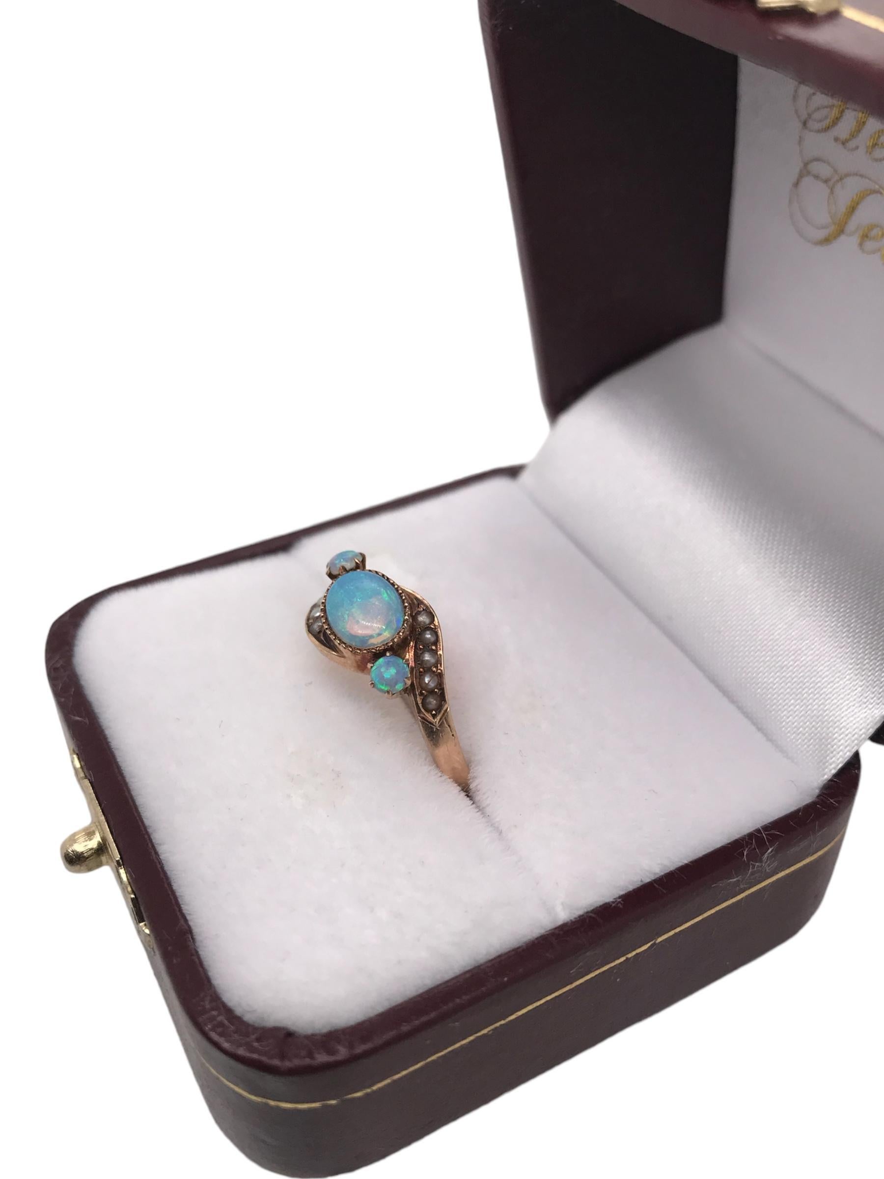 Victorian Era Opal & Seed Pearl 10K Rose Gold For Sale 4