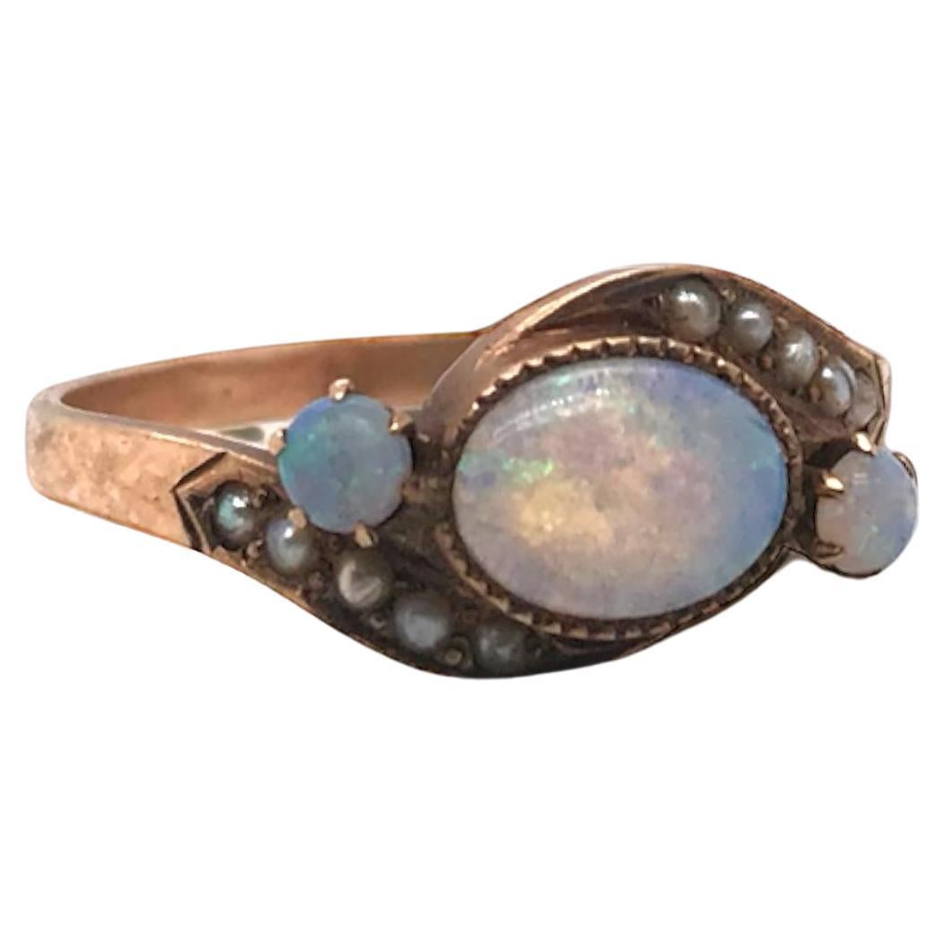 Victorian Era Opal & Seed Pearl 10K Rose Gold For Sale