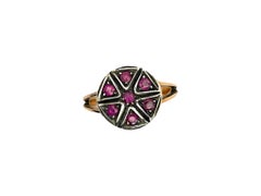 Ring aus Roségold und Sterlingsilber mit Rubinen aus der viktorianischen Ära