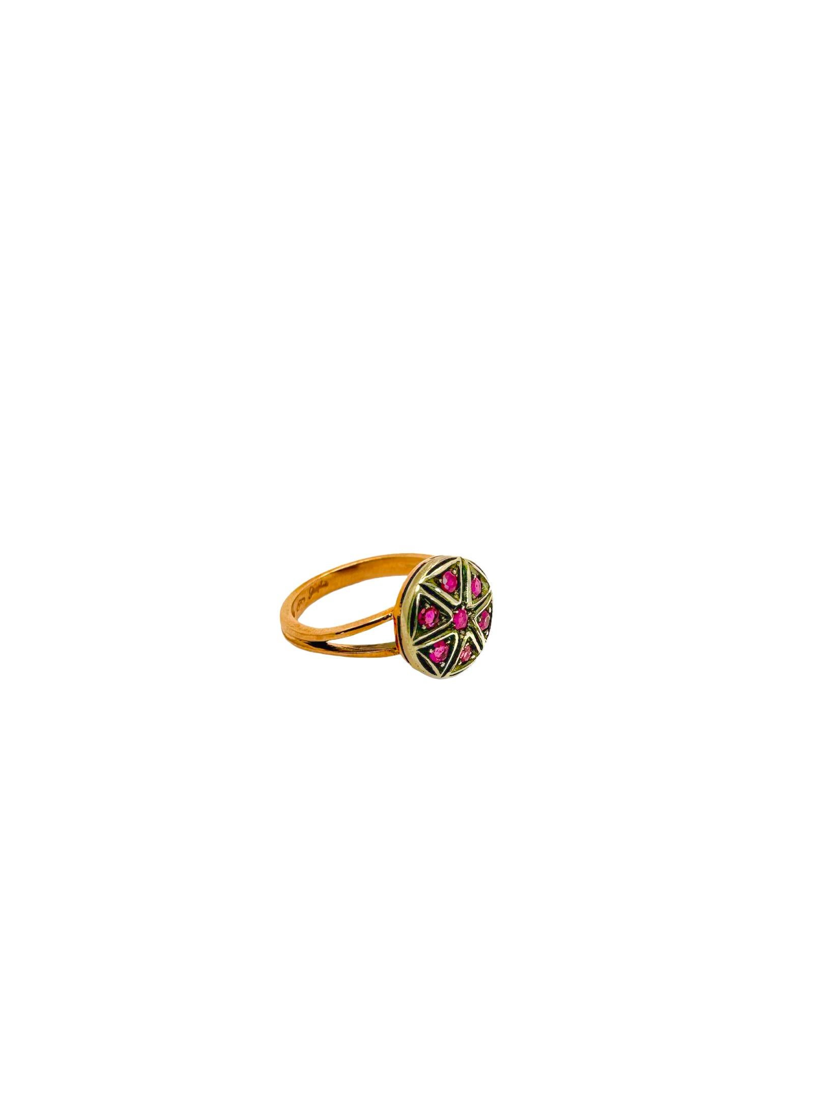 Women's or Men's Victorian Era Pink Gold and Sterling Silver Rubies Ring For Sale