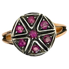 Victorian Era Pink Gold and Sterling Silver Rubies Ring