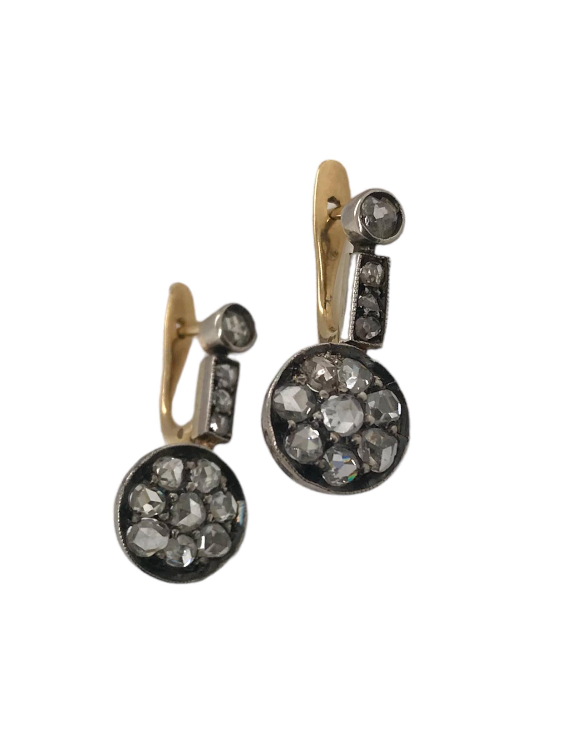 Victorian Era Rose Cut Diamond Dangle Earrings In Good Condition In Montgomery, AL