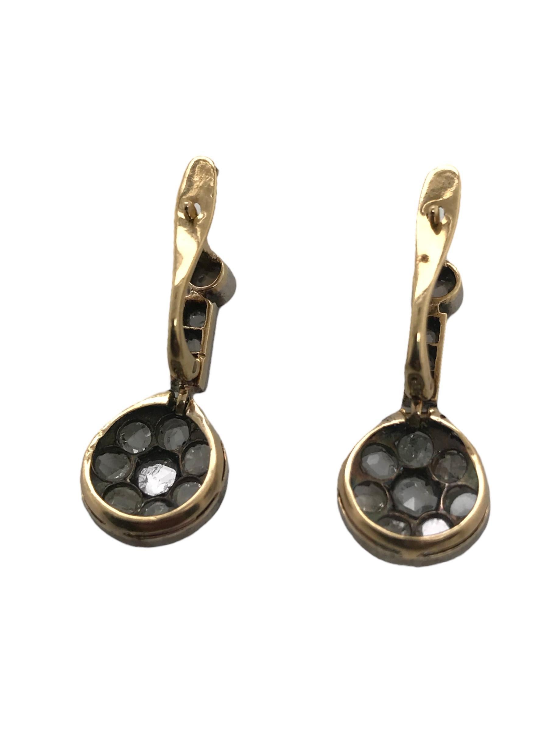 Victorian Era Rose Cut Diamond Dangle Earrings 5