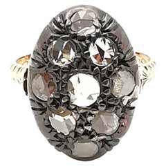 Navette-Ring aus Silber und 18 Karat Roségold mit Diamanten im Rosenschliff im viktorianischen Stil