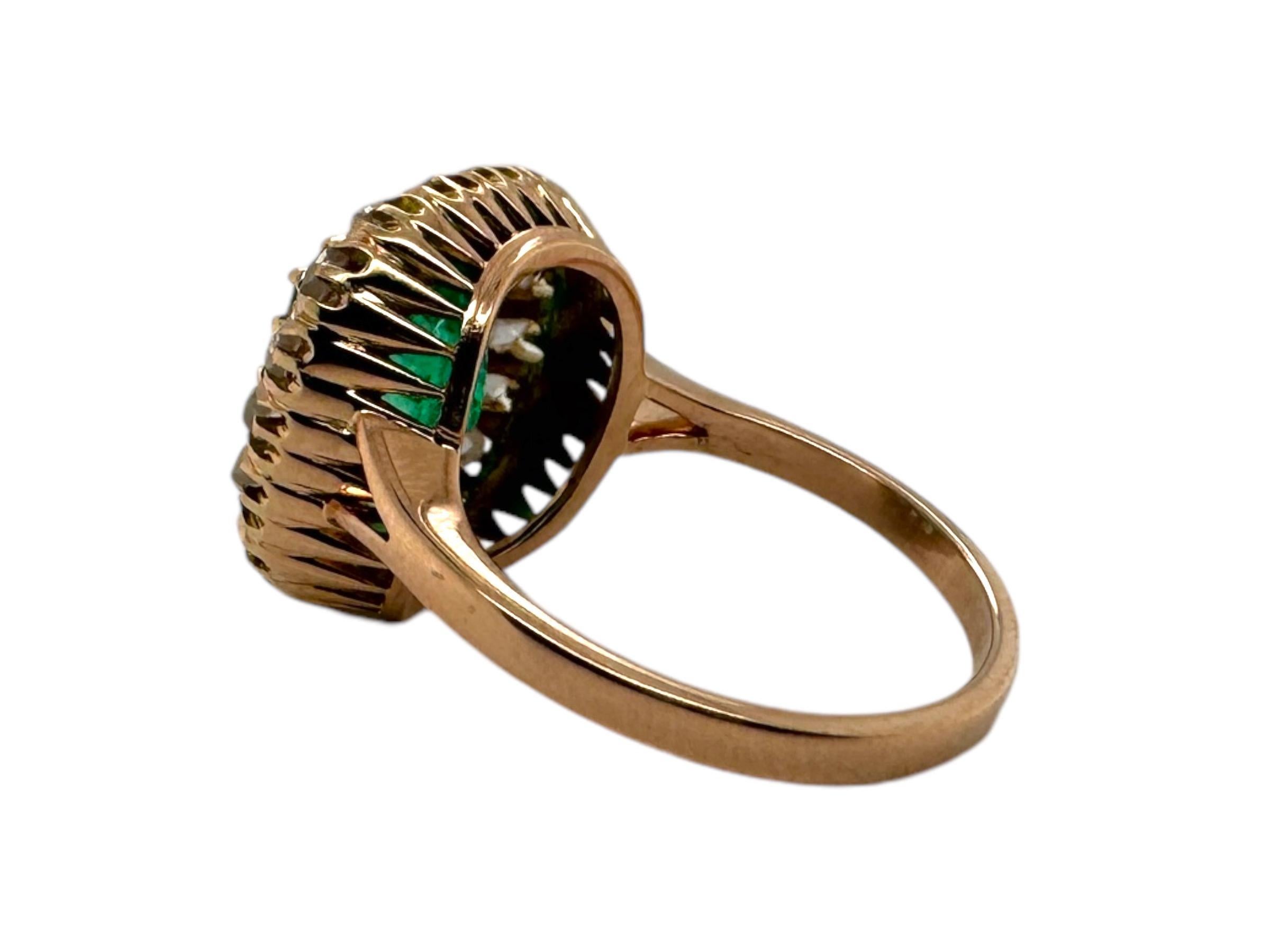 Victorian Era Rose Gold Colombian Emerald & Rose Cut Diamond Ring GIA For Sale 1