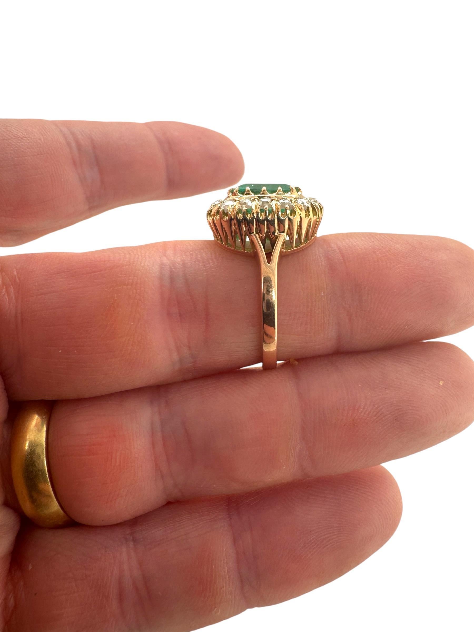 Victorian Era Rose Gold Colombian Emerald & Rose Cut Diamond Ring GIA For Sale 4
