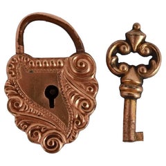 Antique Victorian Era Rose Gold Heart Shaped Lock And Key