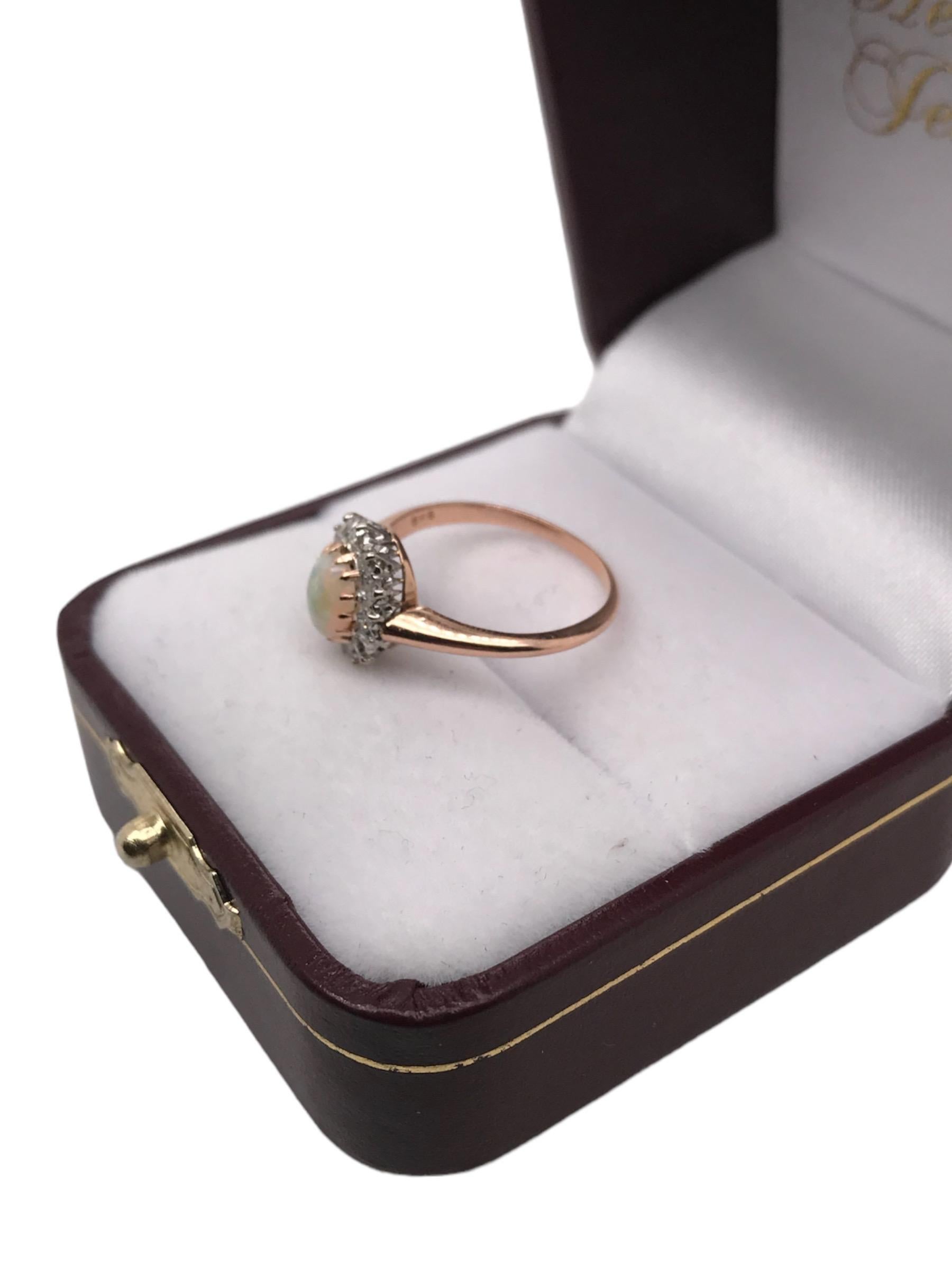Victorian Era Rose Gold Opal & Diamond Cocktail Ring For Sale 5
