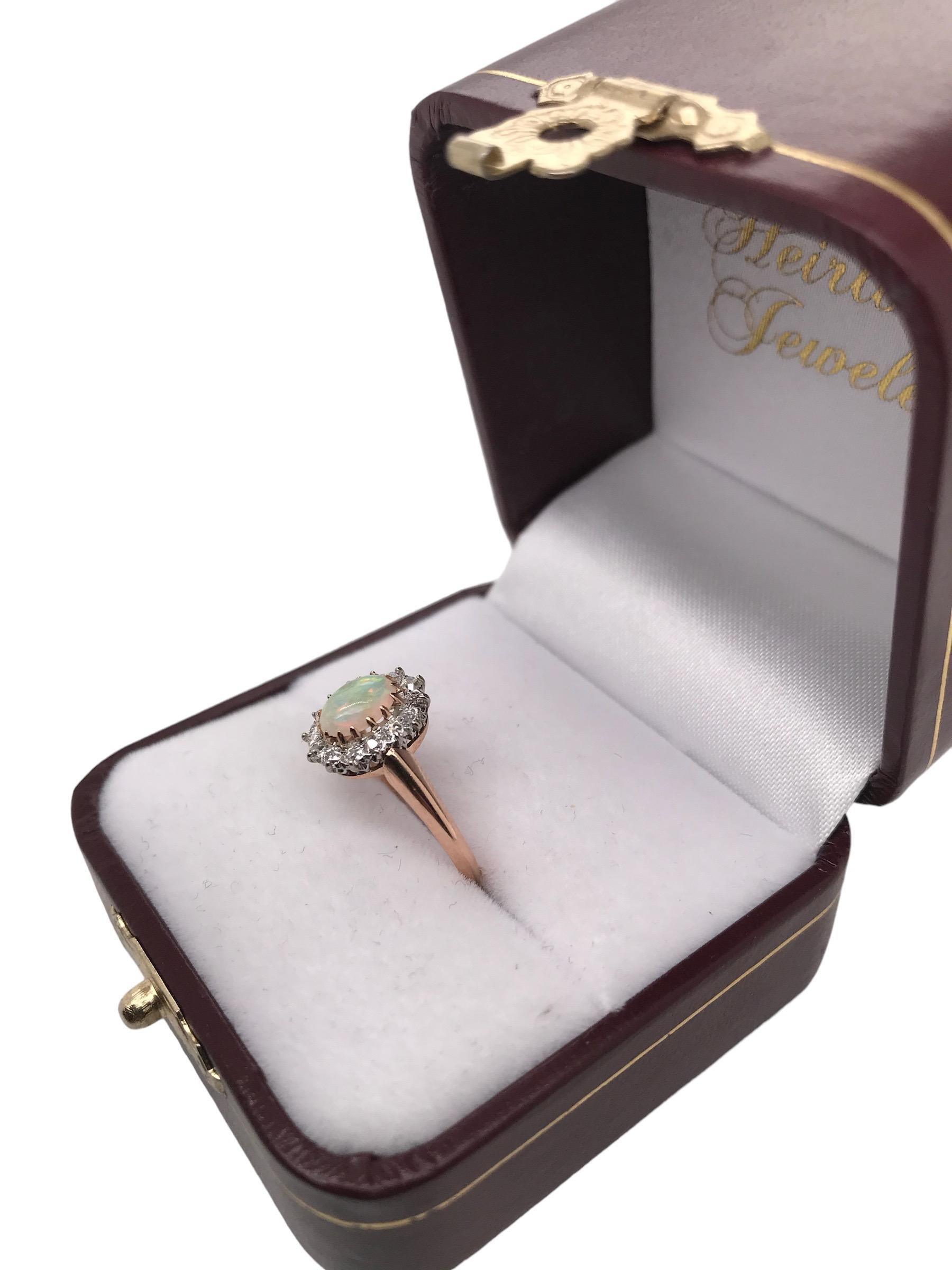 Victorian Era Rose Gold Opal & Diamond Cocktail Ring 6