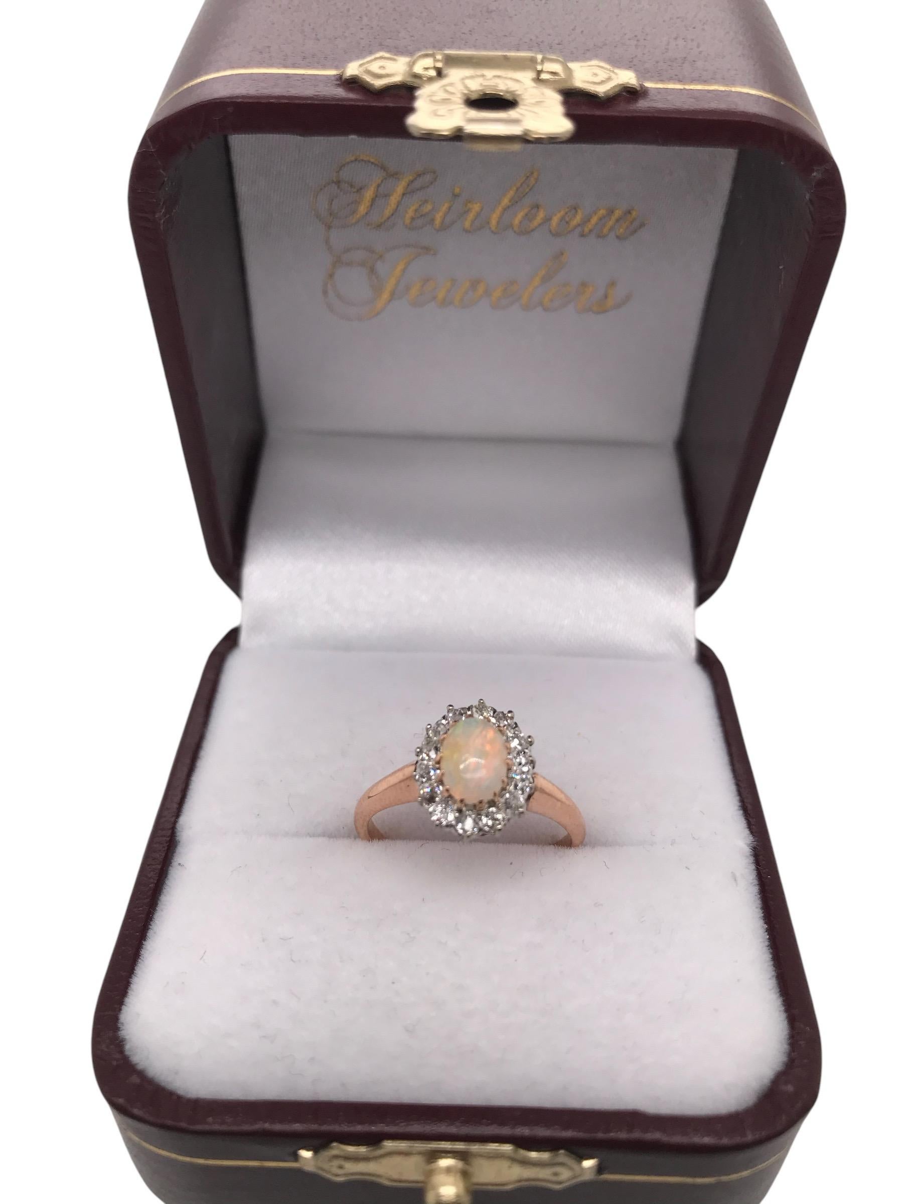 Victorian Era Rose Gold Opal & Diamond Cocktail Ring 7
