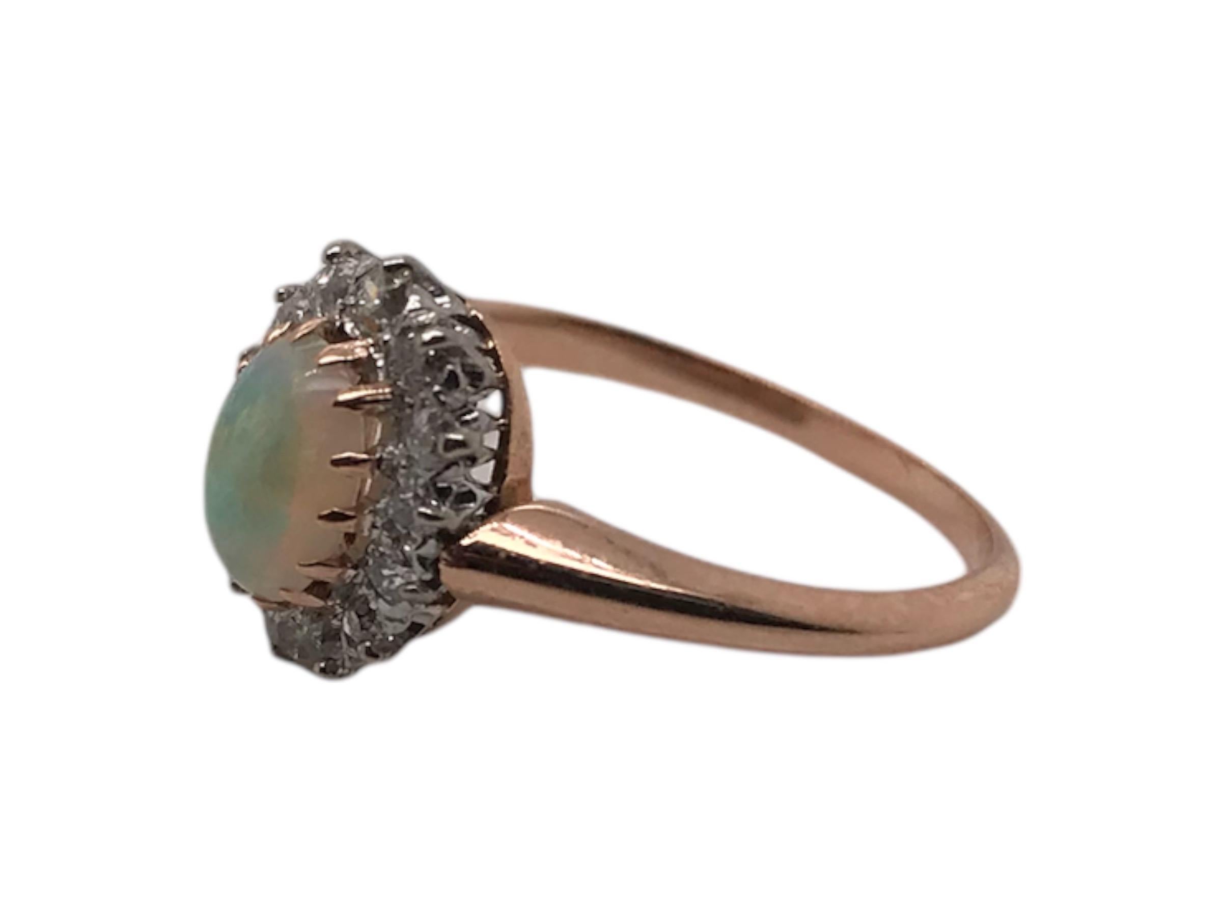 Cabochon Victorian Era Rose Gold Opal & Diamond Cocktail Ring