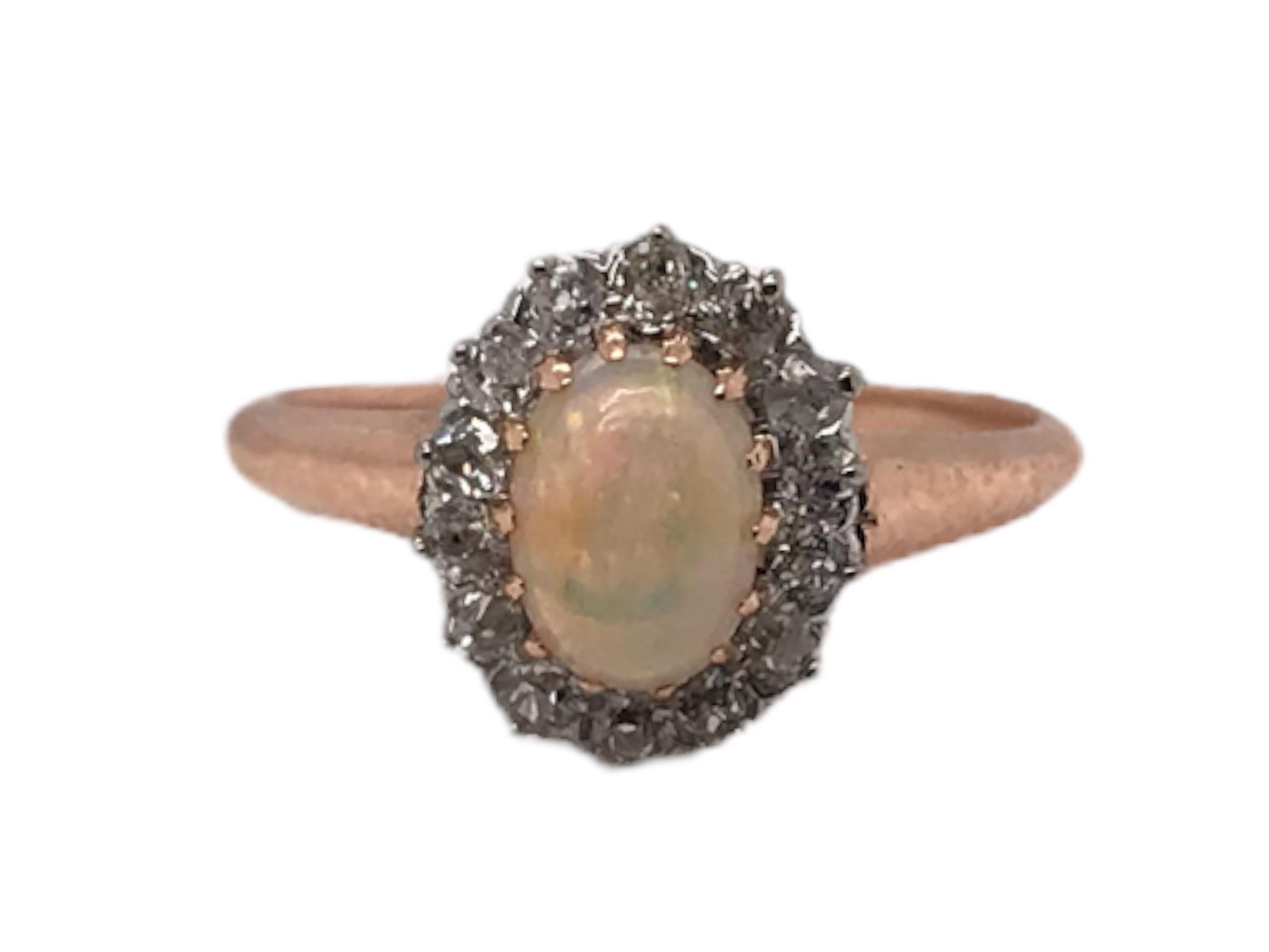 Victorian Era Rose Gold Opal & Diamond Cocktail Ring In Good Condition For Sale In Montgomery, AL