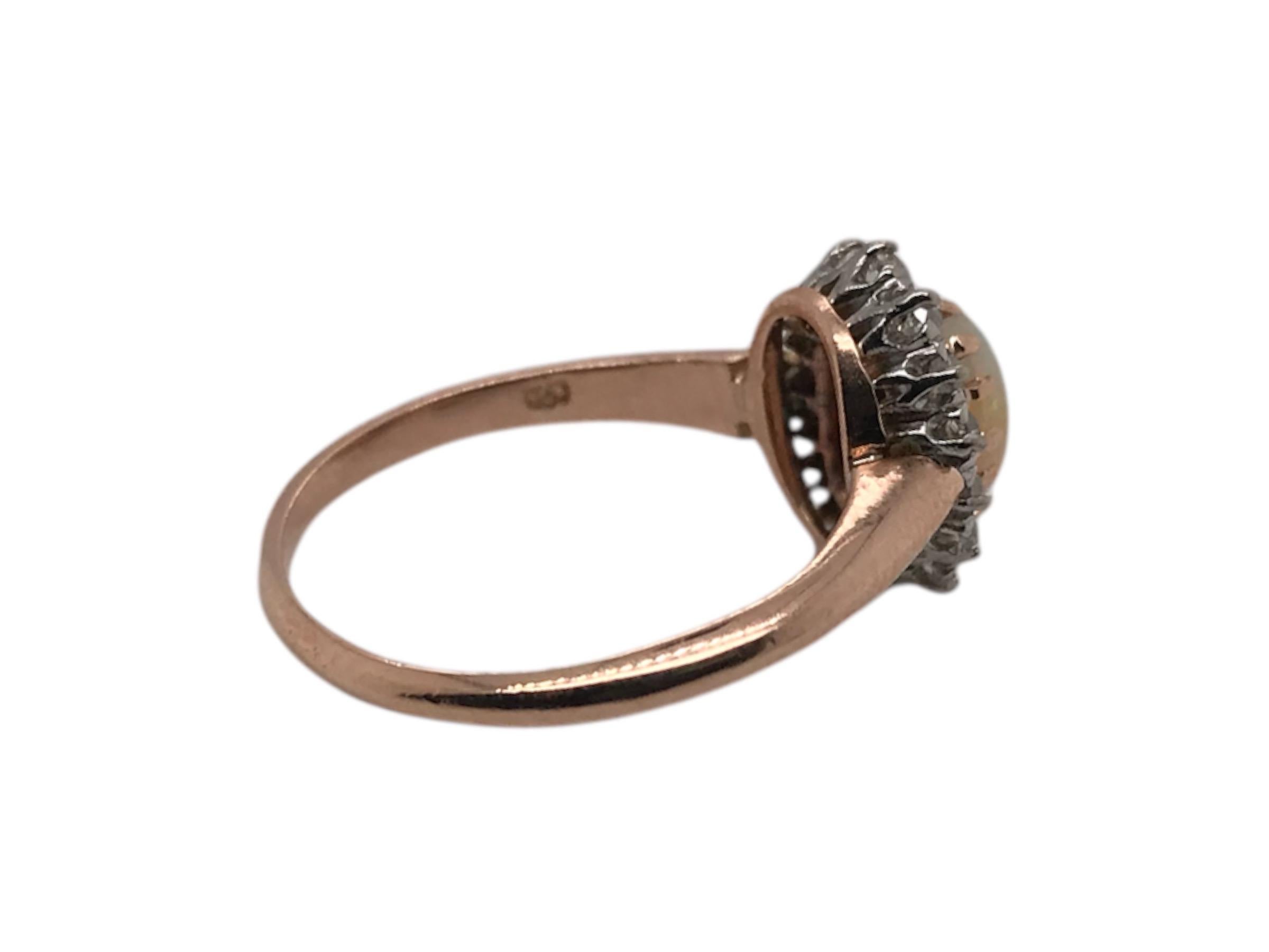 Victorian Era Rose Gold Opal & Diamond Cocktail Ring 1