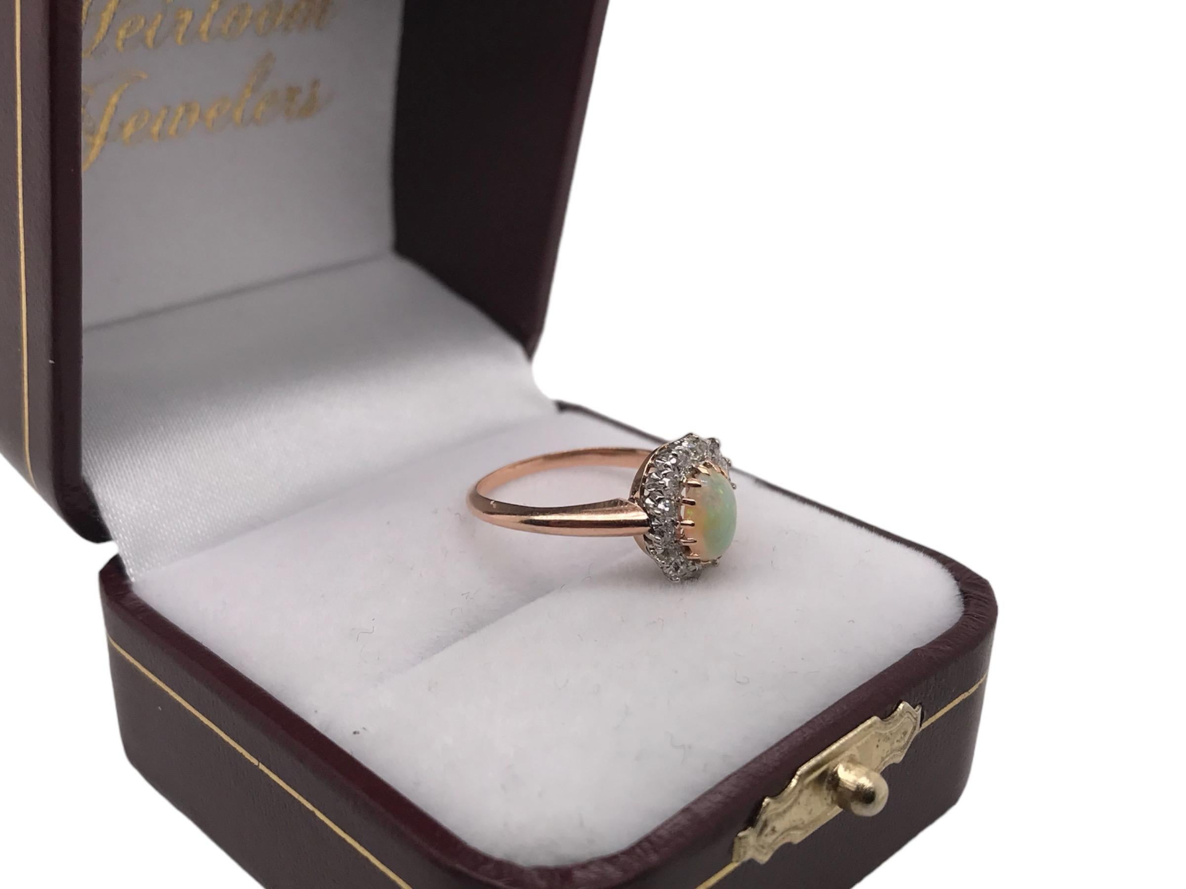 Victorian Era Rose Gold Opal & Diamond Cocktail Ring For Sale 4