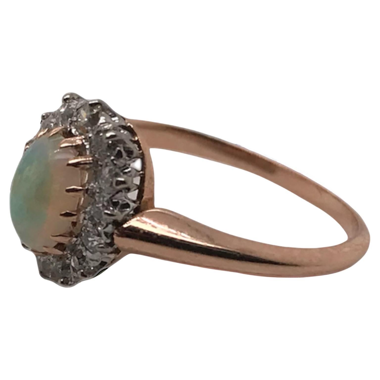 Victorian Era Rose Gold Opal & Diamond Cocktail Ring For Sale
